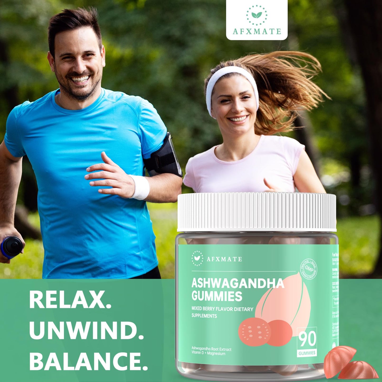 AFXMATE Ashwagandha Gummies for Women Sugar Free, Men's Ashwagandha Supplement Gummy with Vitamin D Magnesium Vegan (90 Counts) AFXMATE