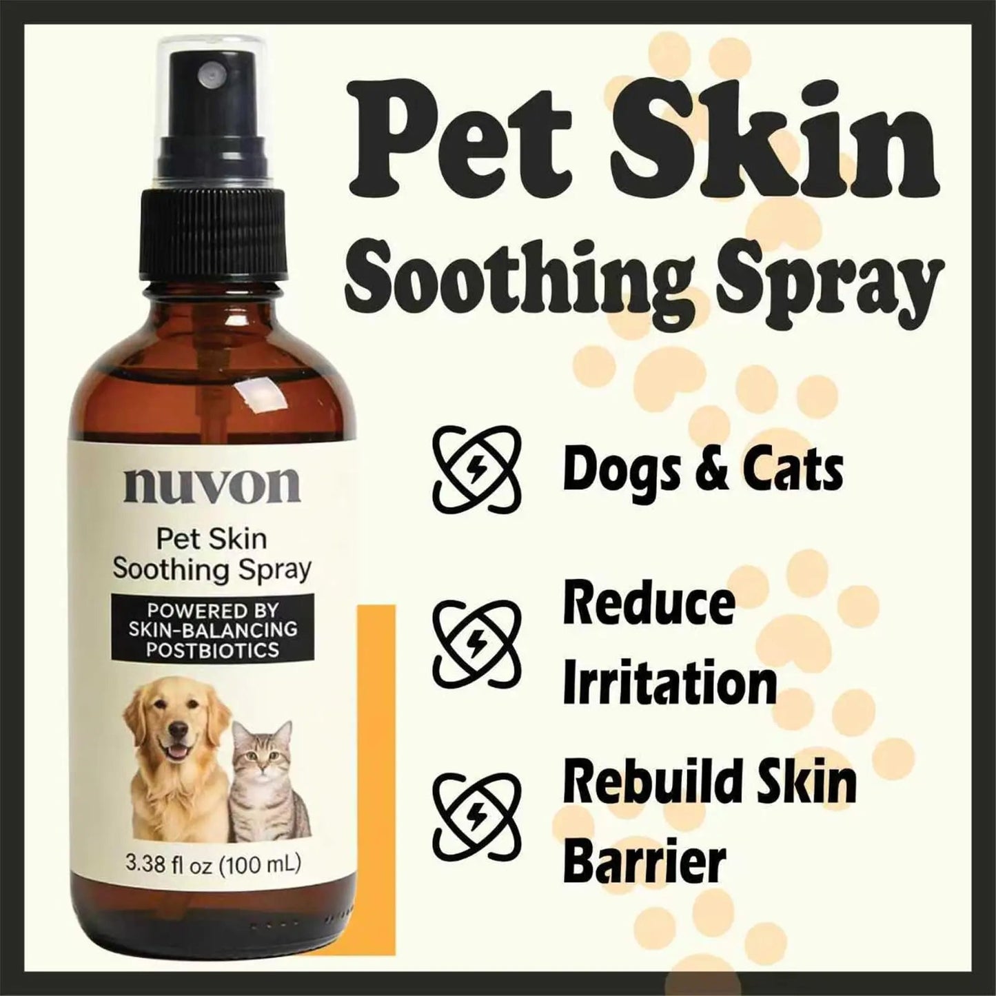 NUVON Pet Skin Soothing Spray, Postbiotics Restoration Spray for Dogs & Cats, Reduce Irritation, Rebuild Skin Barrier - 3.38 fl oz Lwefao