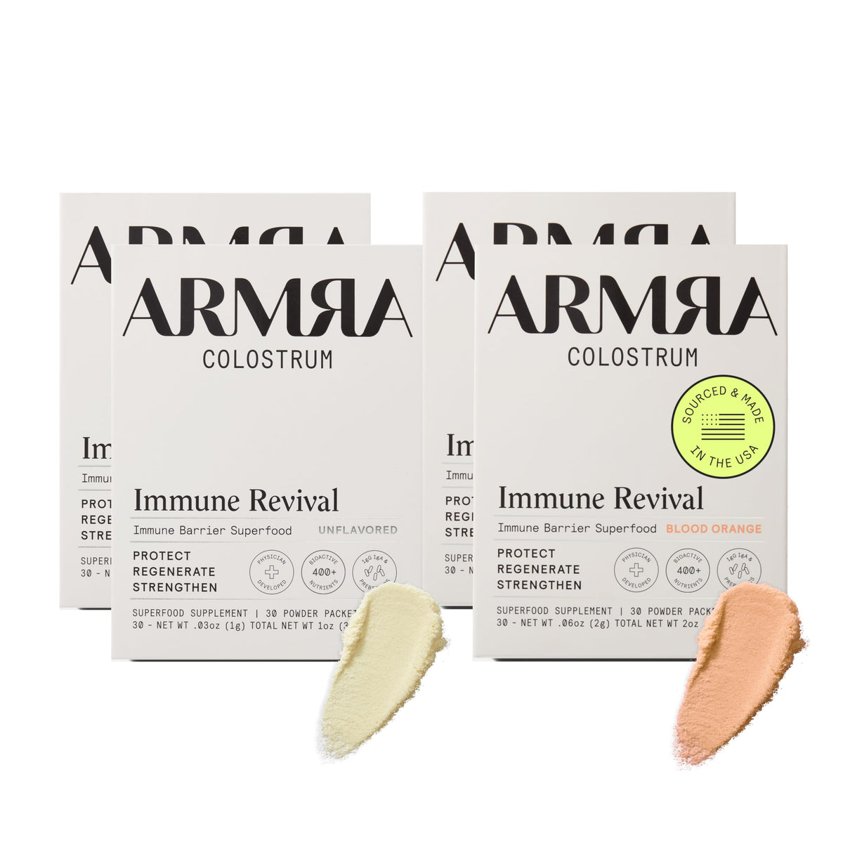 ARMRA Colostrum™ Premium Powder, Grass Fed, Gut Health Bloating Immunity Skin & Hair, Contains 400+ Bioactive Nutrients, Keto, Gluten & Fat Free (Unflavored, Blood Orange Bundle | 120 Servings) ARMRA