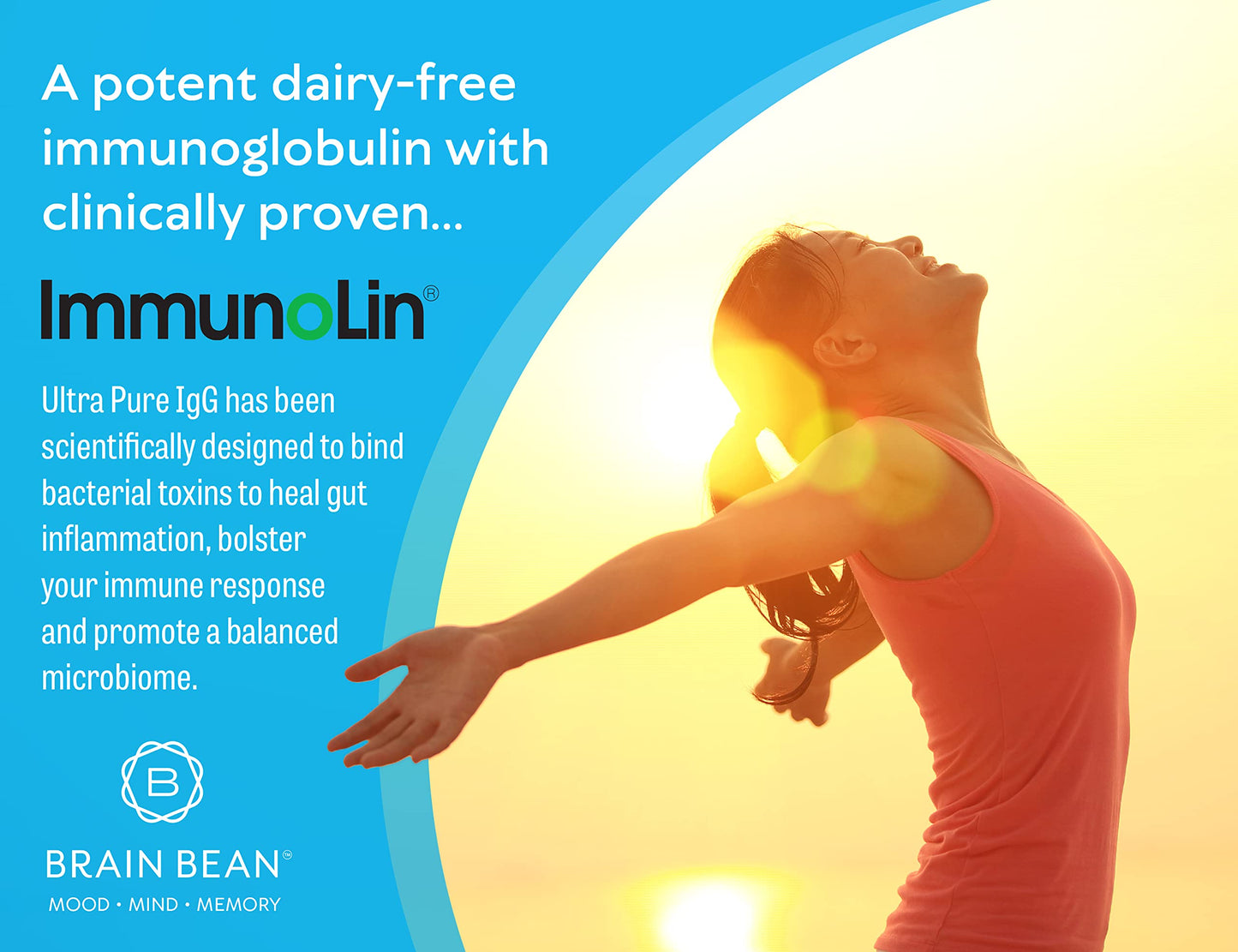 Brain Basics Ultra Pure IgG Supplement - Dairy-Free Supplement IgG-Immunolin Powder, Blended Vitamin & Mineral Supplements, 150g, 60 Servings Brain Bean
