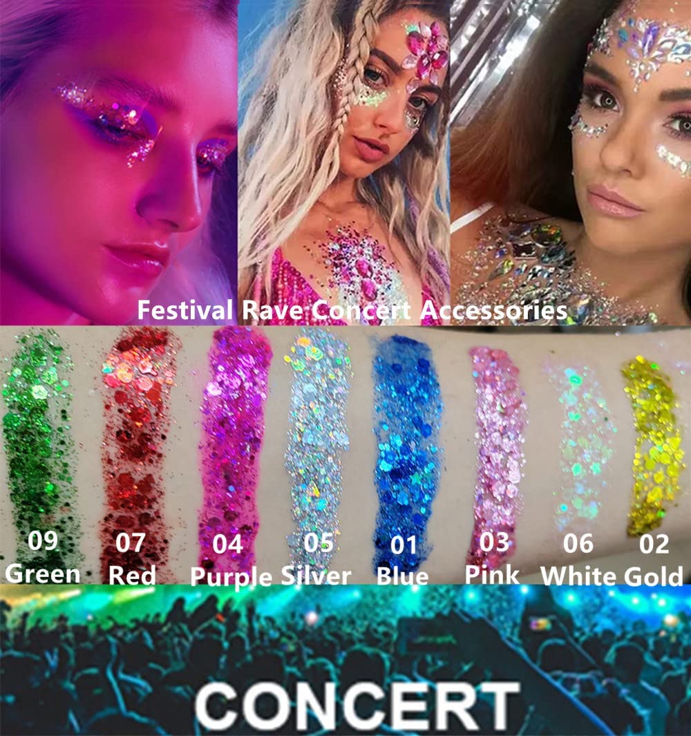 Go Ho Gold Face Body Glitter,Mardi Gras Glitter Makeup Gold Face Paint,Holographic Chunky Sequins Glitters for Eye Lip Hair Nails,Festival Rave Accessories,52g Go Ho