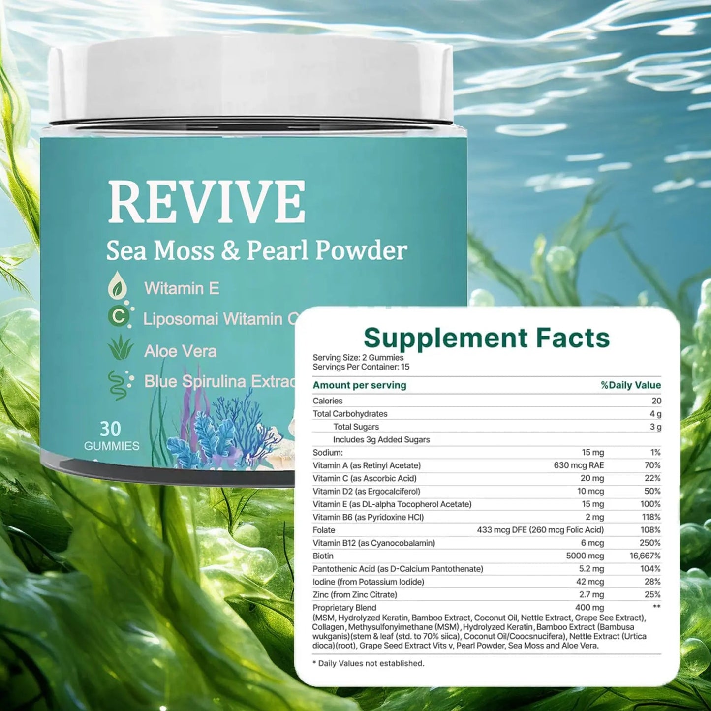 Giamau Revive Hair Gummies, Sea Moss Gummies, Natural Nutrient Blend for Hair Health Support – Gluten-Free, No Harsh Chemicals, 60 Gummies (1) Giamau