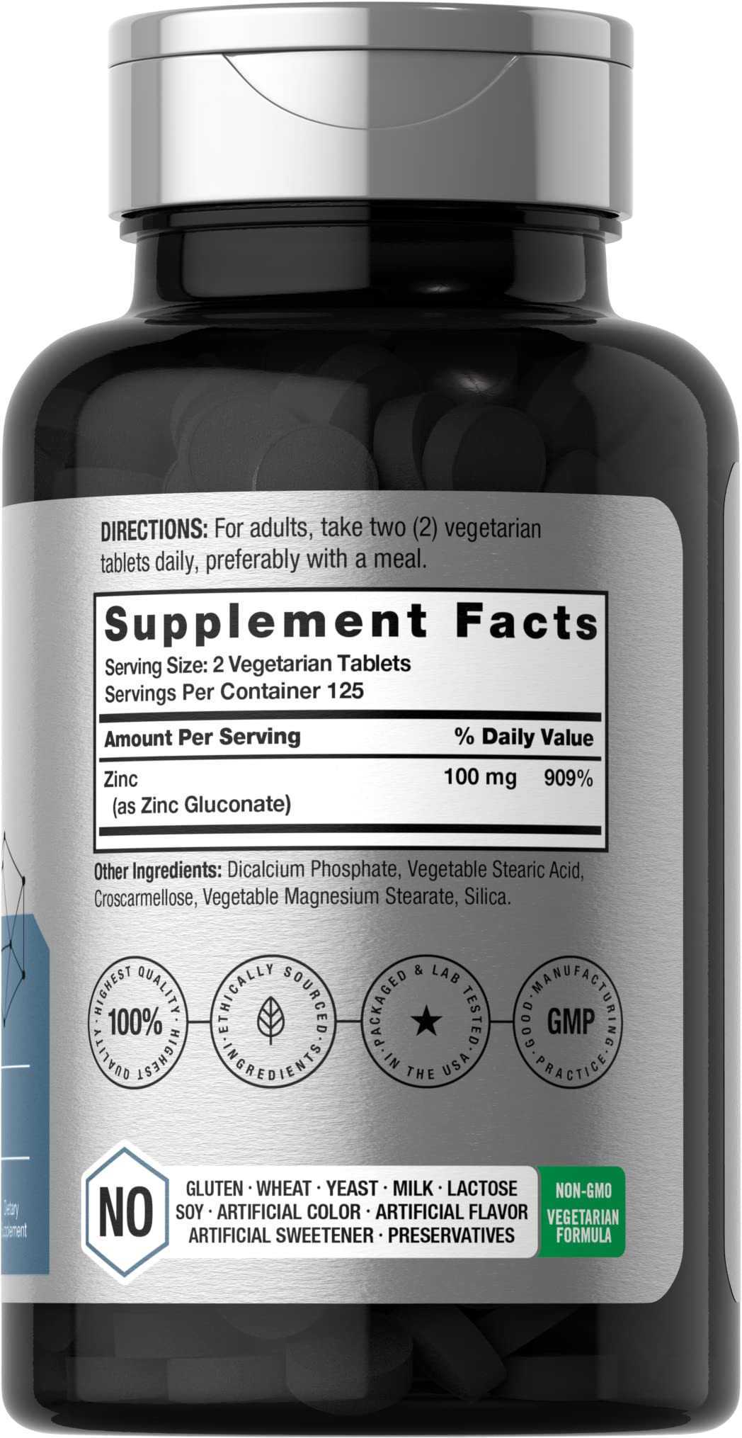 Horbäach Chelated Zinc Supplement 100mg | 250 Tablets | High Potency & Superior Absorption | Vegetarian, Non-GMO, Gluten Free Horbäach