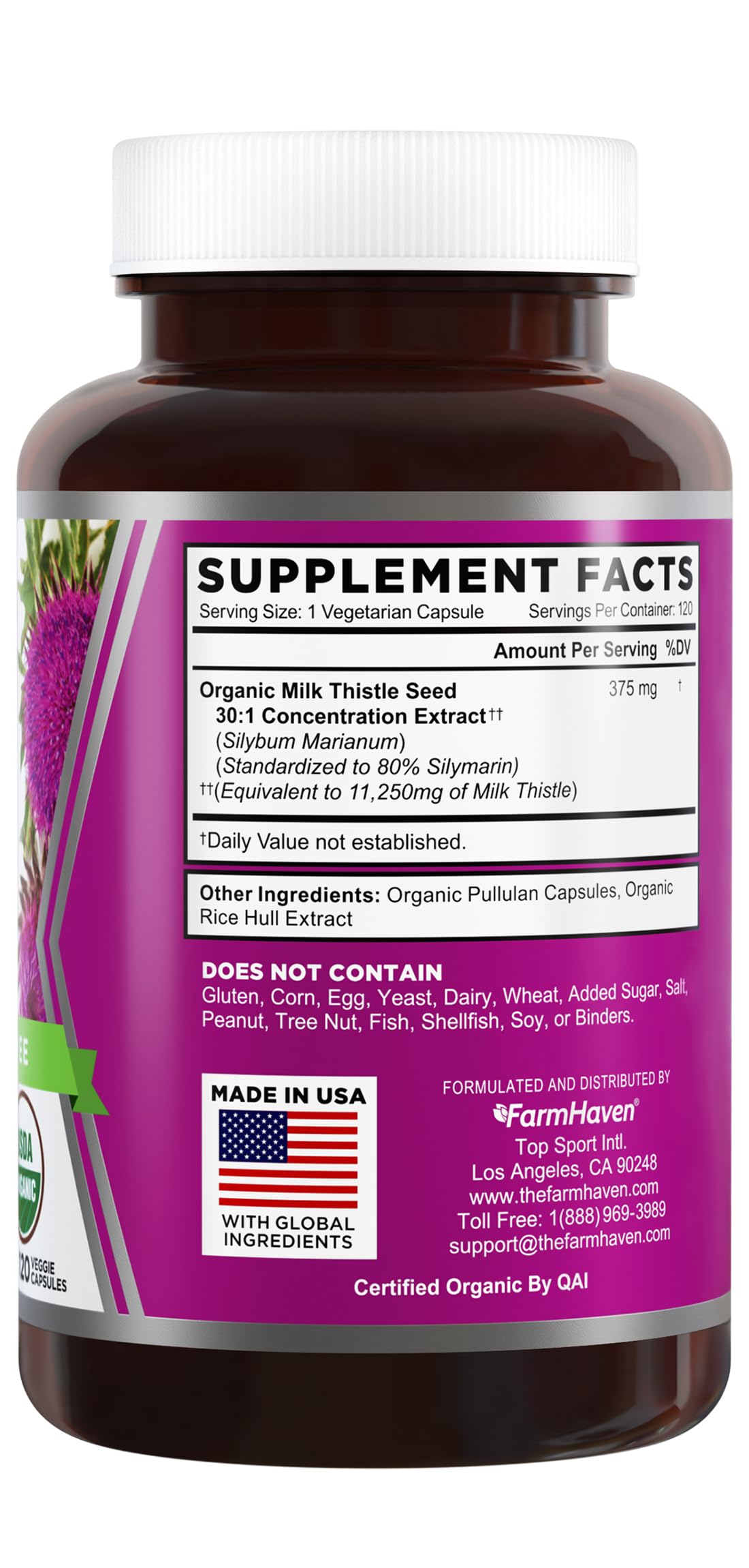 FarmHaven USDA Organic Milk Thistle Capsules | 30X Concentrated Seed Extract & 80% Silymarin Standardized - Supports Liver Function and Overall Health FarmHaven