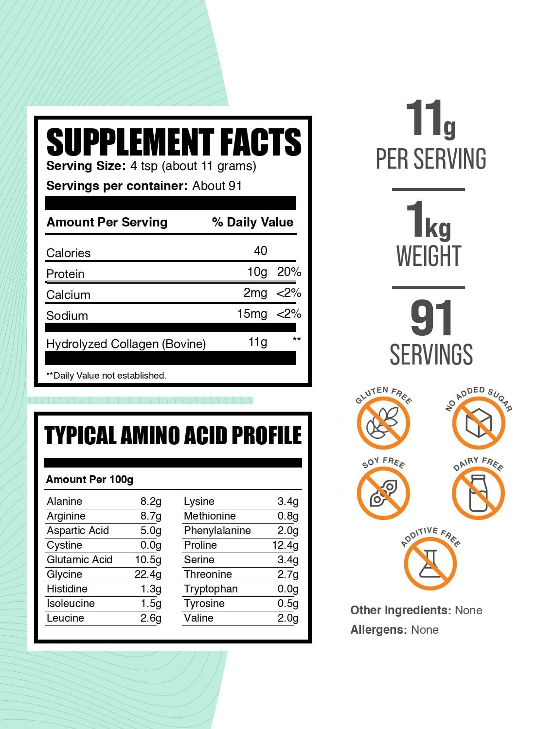 BulkSupplements.com Collagen Peptides Powder - Bovine Collagen Powder, Powdered Collagen Supplement - Hydrolyzed & Gluten Free, 11g per Serving, 1kg (2.2 lbs) (Pack of 1) BulkSupplements