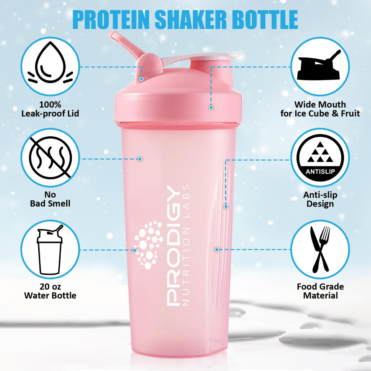Protein Shaker 20oz Large Shaker Bottle Perfect for Workout Supplements, Protein powder Prodigy Nutrition Labs