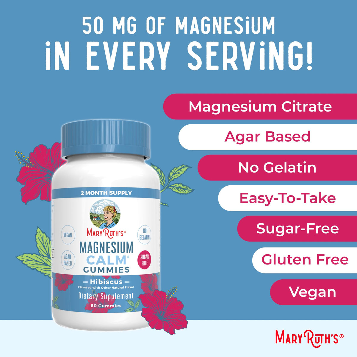 MaryRuth Organics Calm Magnesium Citrate Gummies | 2 Month Supply | Sugar Free | Magnesium Supplement for Adults MARYRUTH'S
