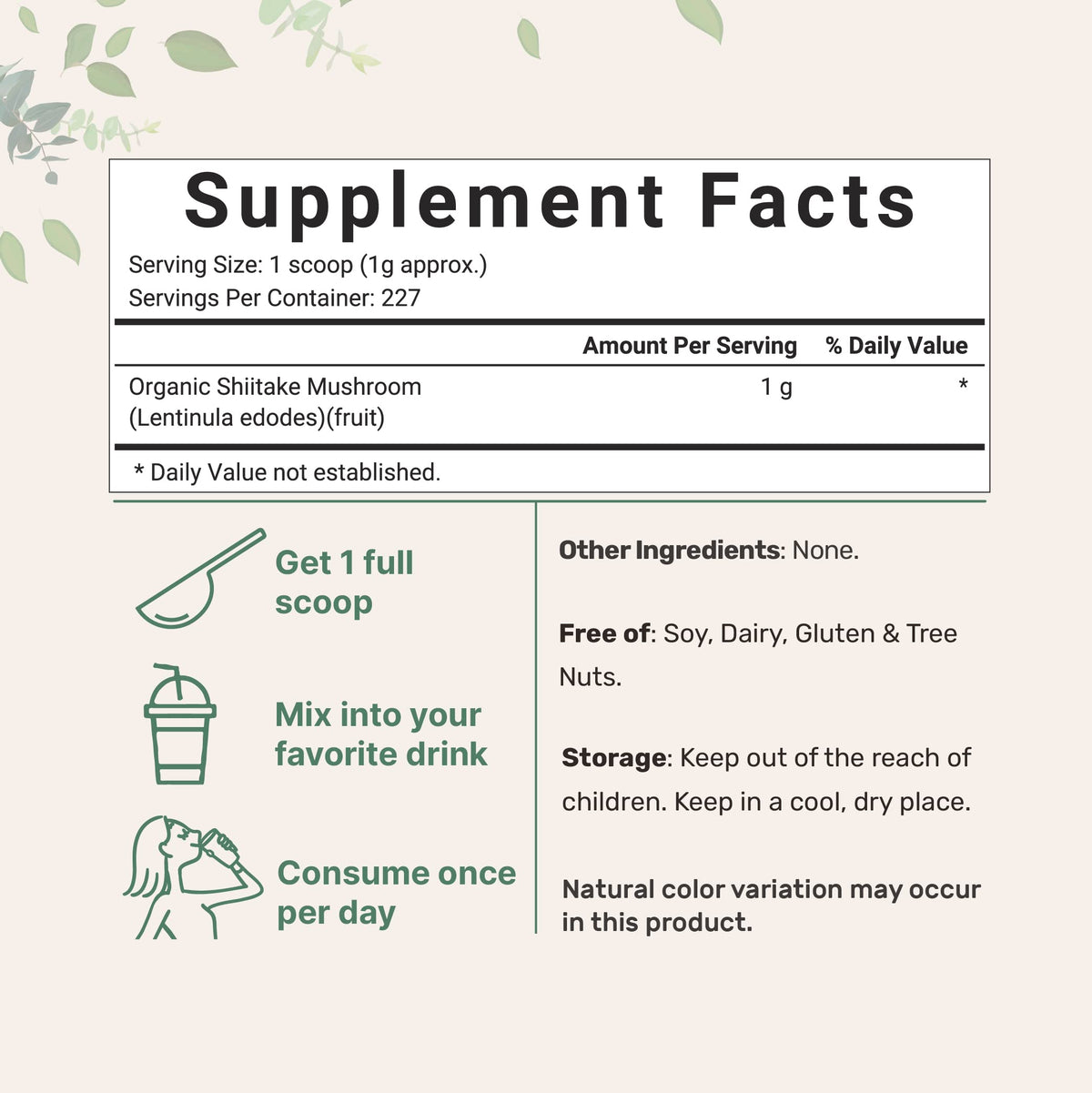 Sustainably US Grown, Organic Shiitake Mushrooms Powder, 8 Ounce Micro Ingredients