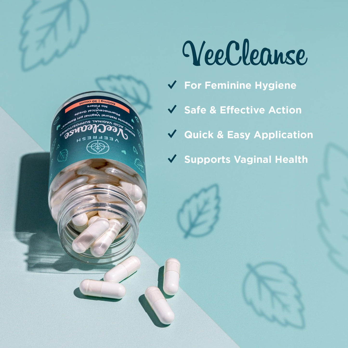 VeeFresh - VeeCleanse Boric Acid Vaginal Suppositories - Vaginal pH Balance Suppositories - Vaginal Odor Control - Feel Fresh, Feminine and Confident VeeFresh