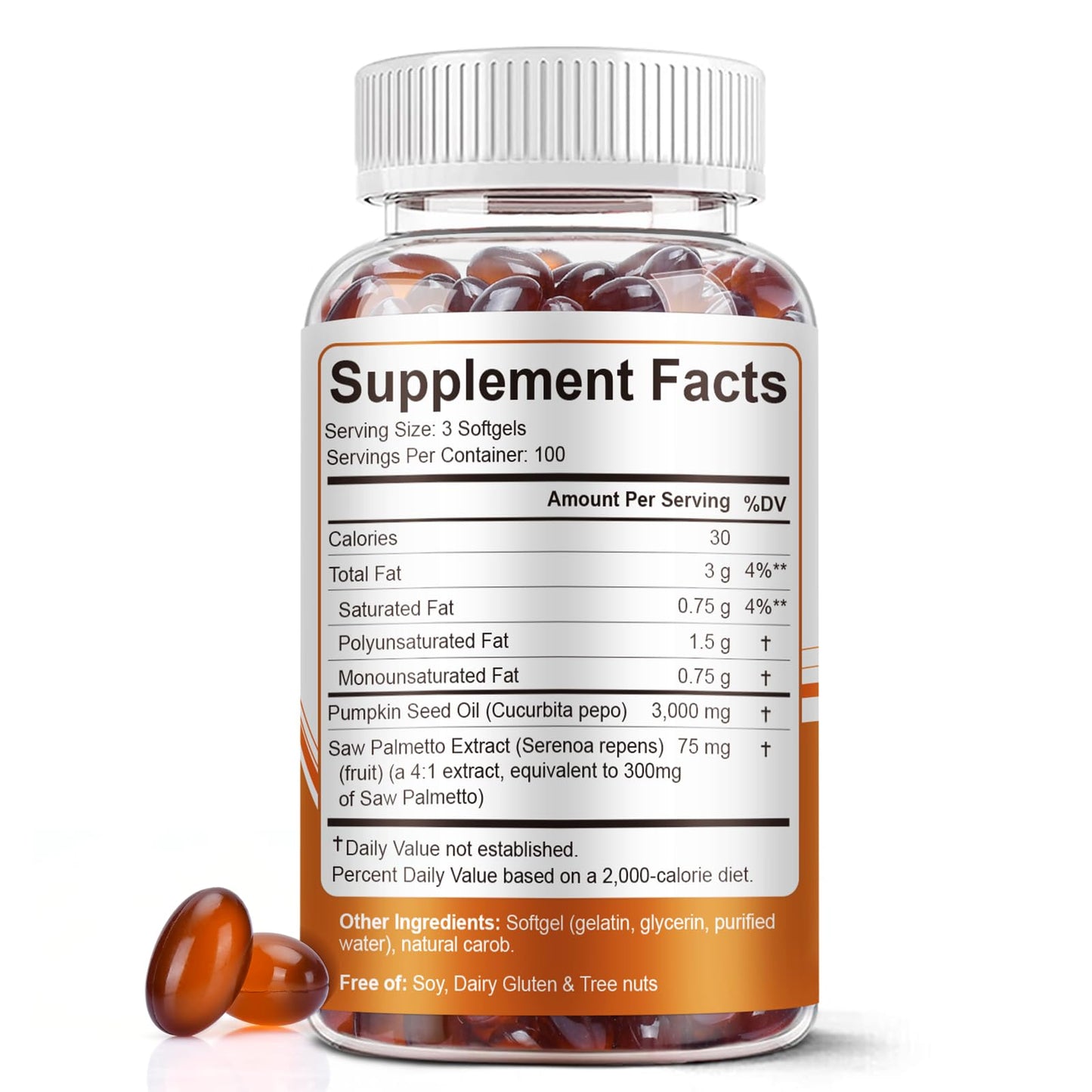 Pumpkin Seed Oil with Saw Palmetto Capsules, 3000mg/serving, 300/600 Softgels | Cold Pressed, Pure Virgin Oil, Essential Fatty Acids & Phytosterols | Supports Hair, Urinary BEWORD