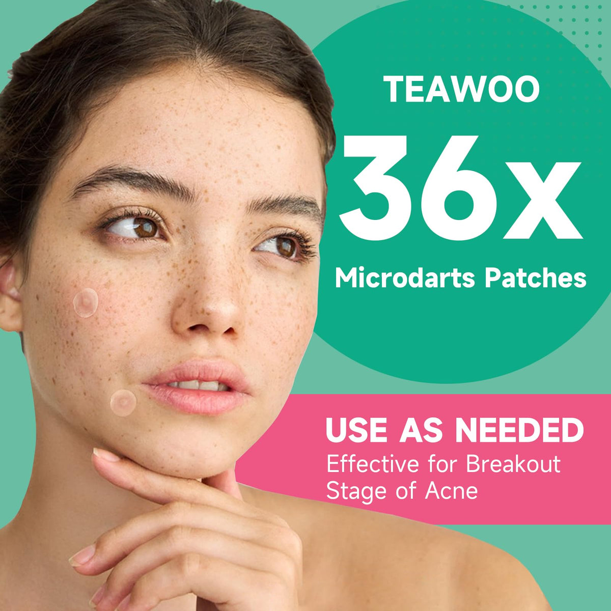 TEAWOO 36-Count Microdart Pimple Patches, Hydrocolloid Acne Patches with Salicylic Acid & Madecossoside, Microdart Zit Patches for Deep Blemishes & Early Stage Acne (Patented) TEAWOO