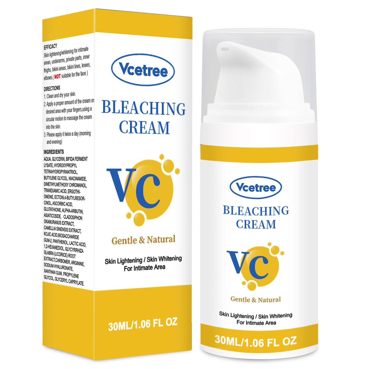 Vcetree Skin Bleaching Cream Skin Lightening for Body Intimate Areas, Private Parts, Underarm, Knees, Elbows, Inner Thigh, Bikini Area, Whitening Cream Dark Spot Remover For Intimate Areas (1FL OZ) Vcetree