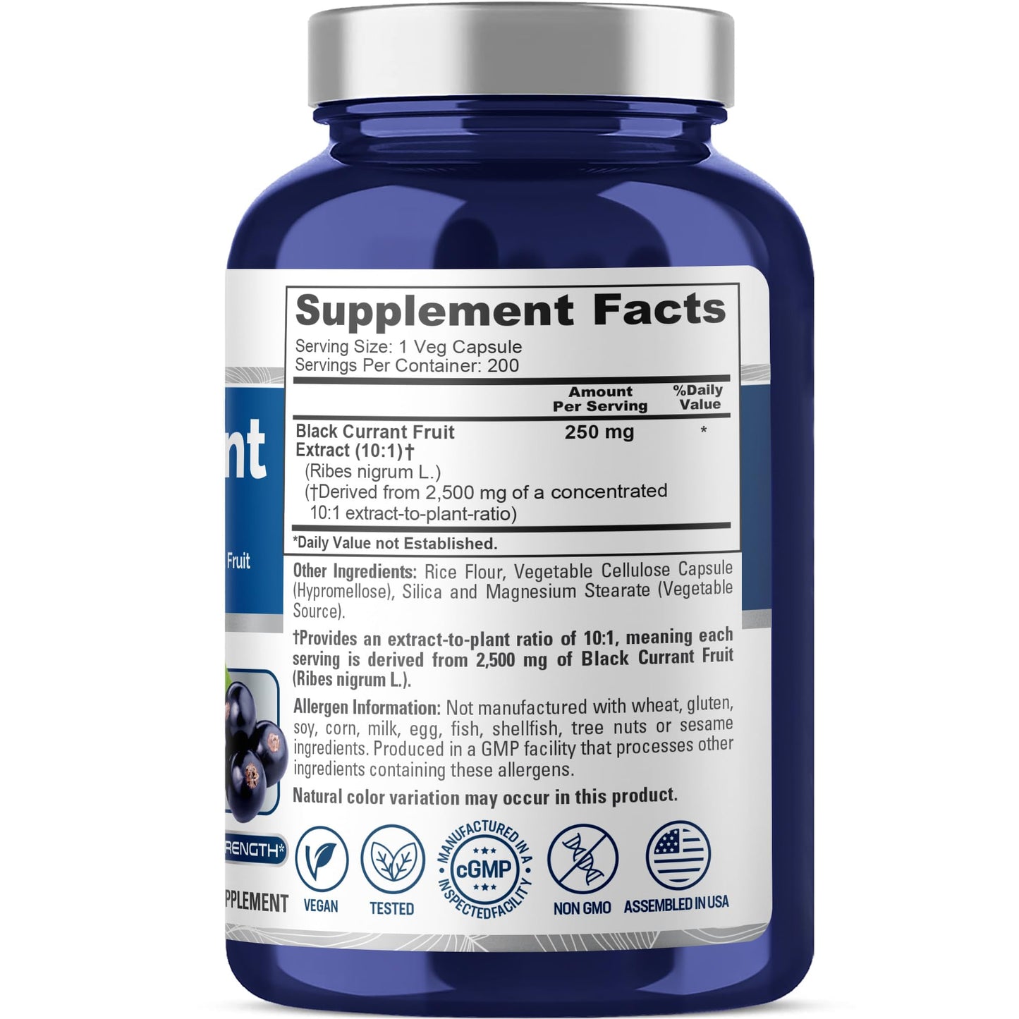 NusaPure Black Currant 10:1 Extract, 250 mg Equivalent to 2,500mg, per Veg Caps 200 Vegan, Non-GMO NusaPure