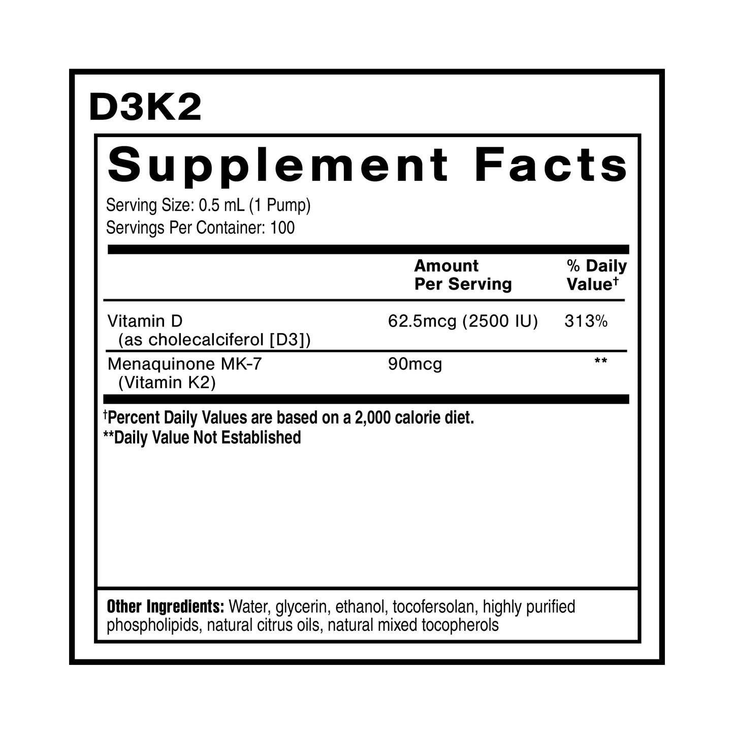 Quicksilver Scientific Nanoemulsified D3K2 - Emulsified Liquid Vitamin D3 + K2 MK7 Liposomal Supplement for Heart, Bone Health + Immune Support - Bioactive 2500IU for Enhanced Absorption (1.7oz/50ml) Quicksilver Scientific