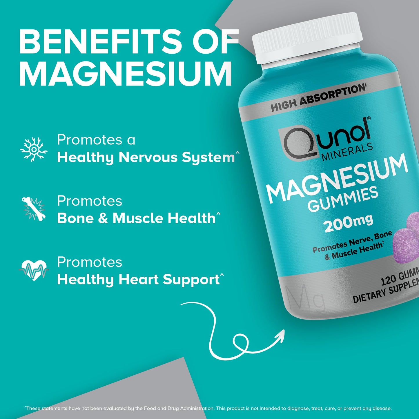 Qunol Magnesium Gummies for Adults, 200mg Elemental Magnesium (from 1,750mg Magnesium Citrate), High Absorption Magnesium Supplement, Supports Nerve, Qunol