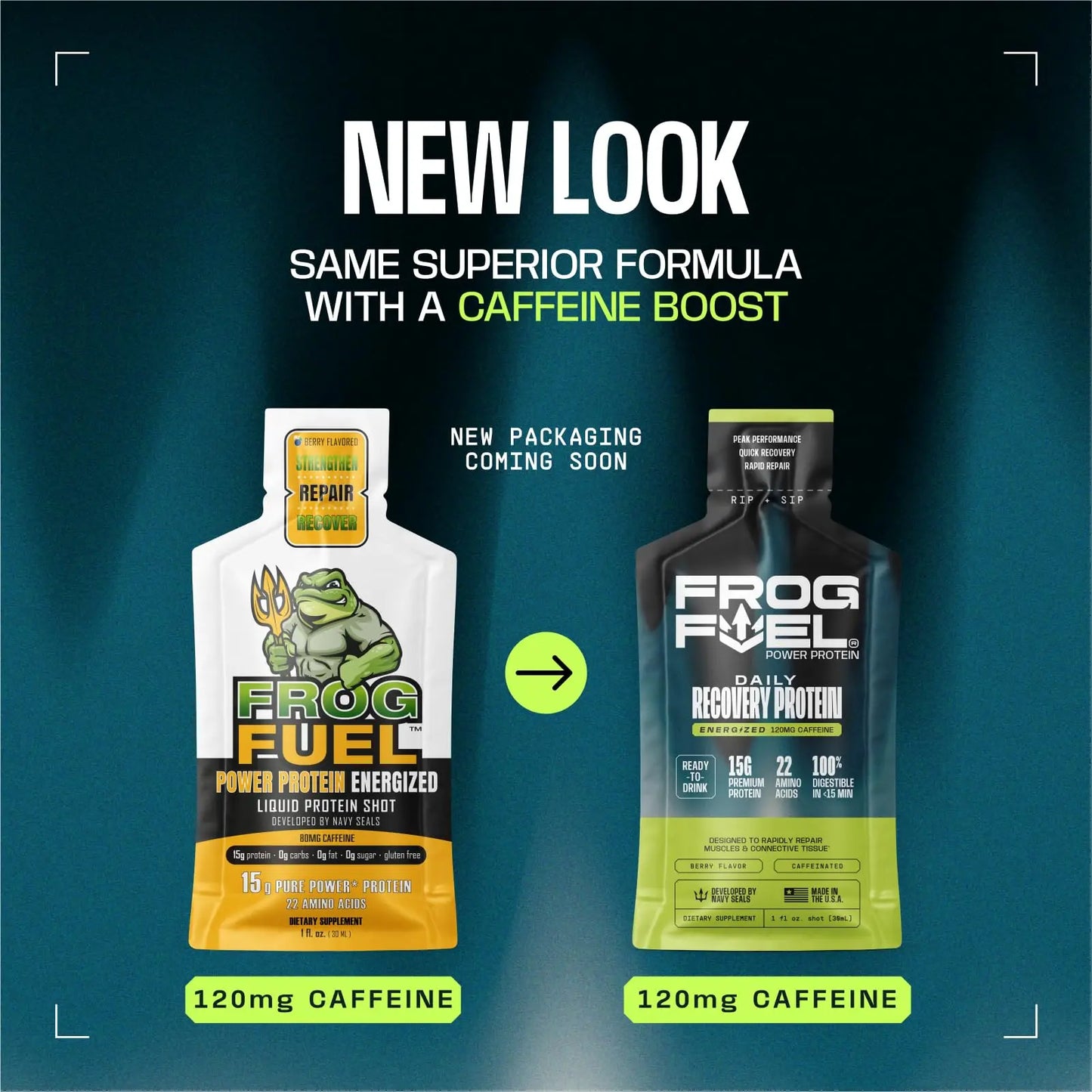 Frog Fuel Power Energized Complete Protein Shot, 15g, Nano Hydrolyzed & Grass Fed, 80mg Caffeine, Gluten Free, Fat & Sugar Free, 22 Amino Acids, Frog Fuel
