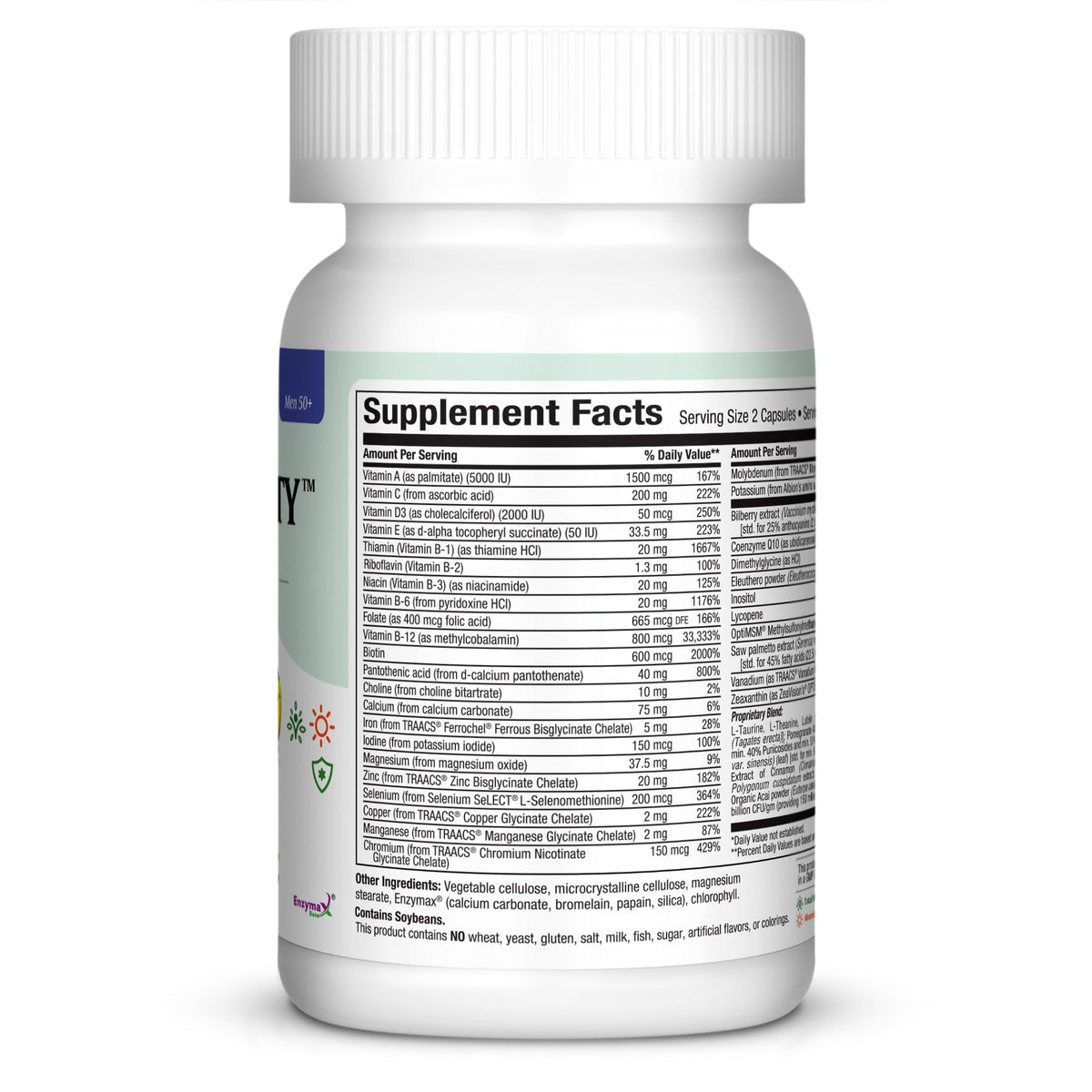 Mens Multivitamin 50 Plus – Daily Multivitamin for Men Over 50 with Vitamin B12, A, D, C, Zinc, Magnesium & More – Energy, Immune & Heart Support Mens Multi Vitamins - Non-GMO – 60 Capsules Maxi Health