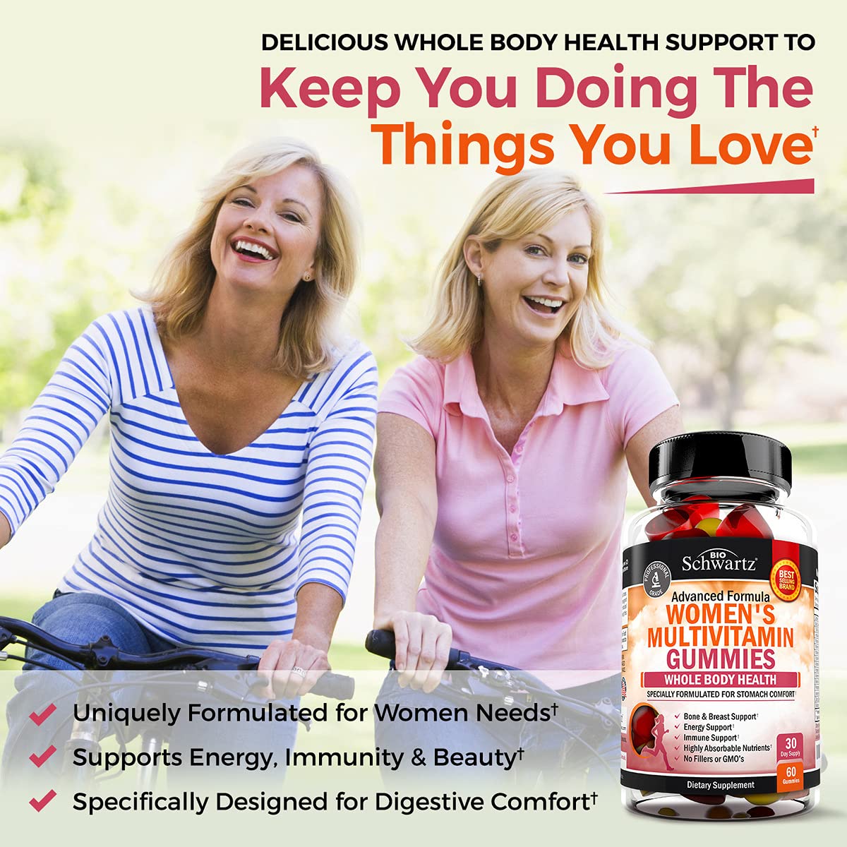 Women's Multivitamin Gummies with A C B6 B12 D & E Vitamins for Immune Support BioSchwartz