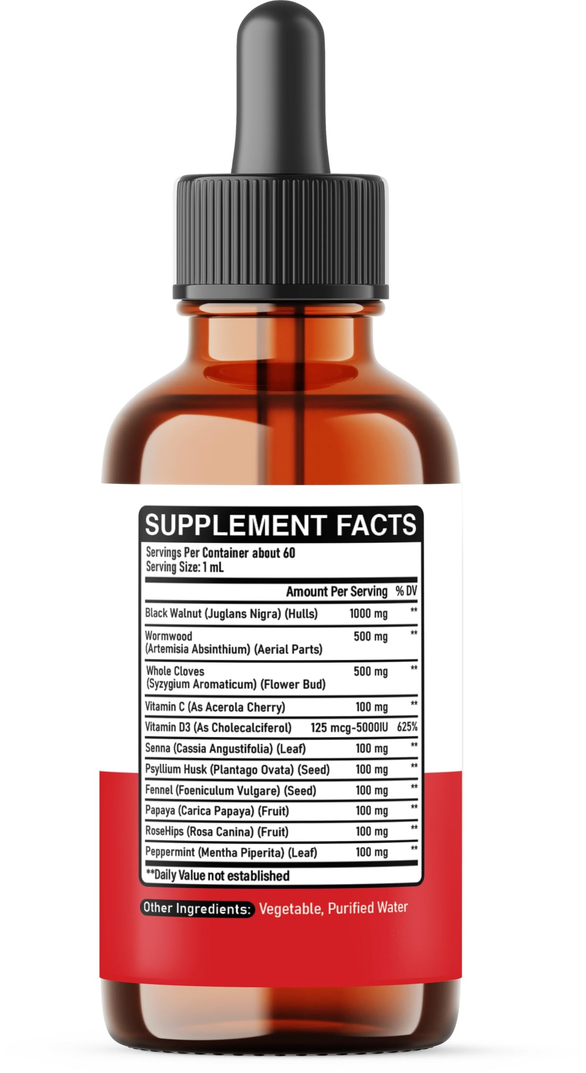 DEDICAD 11in1 Black Walnut Wormwood Cloves Liquid Drops with Cloves Buds, Senna Leaf, Psyllium Husk, Fennel Seed, Papaya Leaf and More - 2 oz Fl - 60 Days - Strawberry Flavor DEDICAD