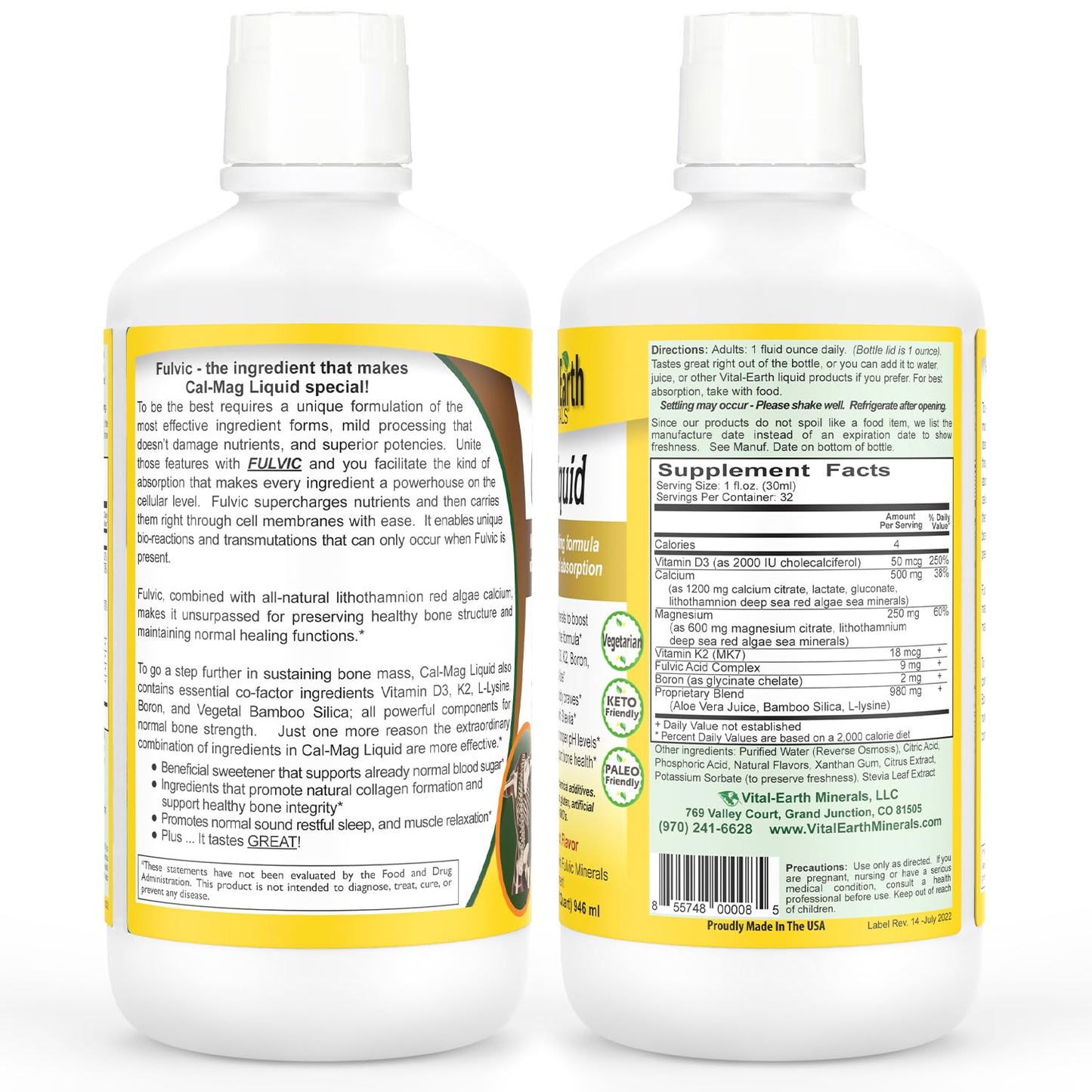 Vital Earth Minerals Bone & Wellness Support – Cal Mag Liquid + Super Multi, Liquid Multivitamins, MTHFR Support, 32 Oz Ea Vital Earth Minerals
