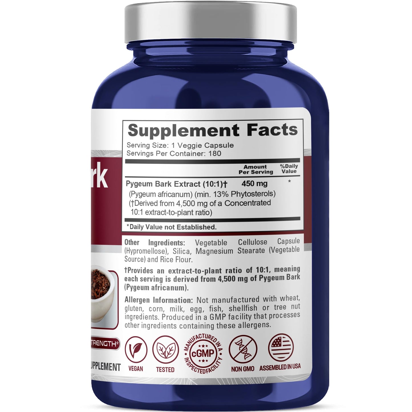 NusaPure Pygeum Bark 10:1 Extract, 450 mg Equivalent to 4,500mg 180 Veggie Caps (Non-GMO, Vegan) NusaPure