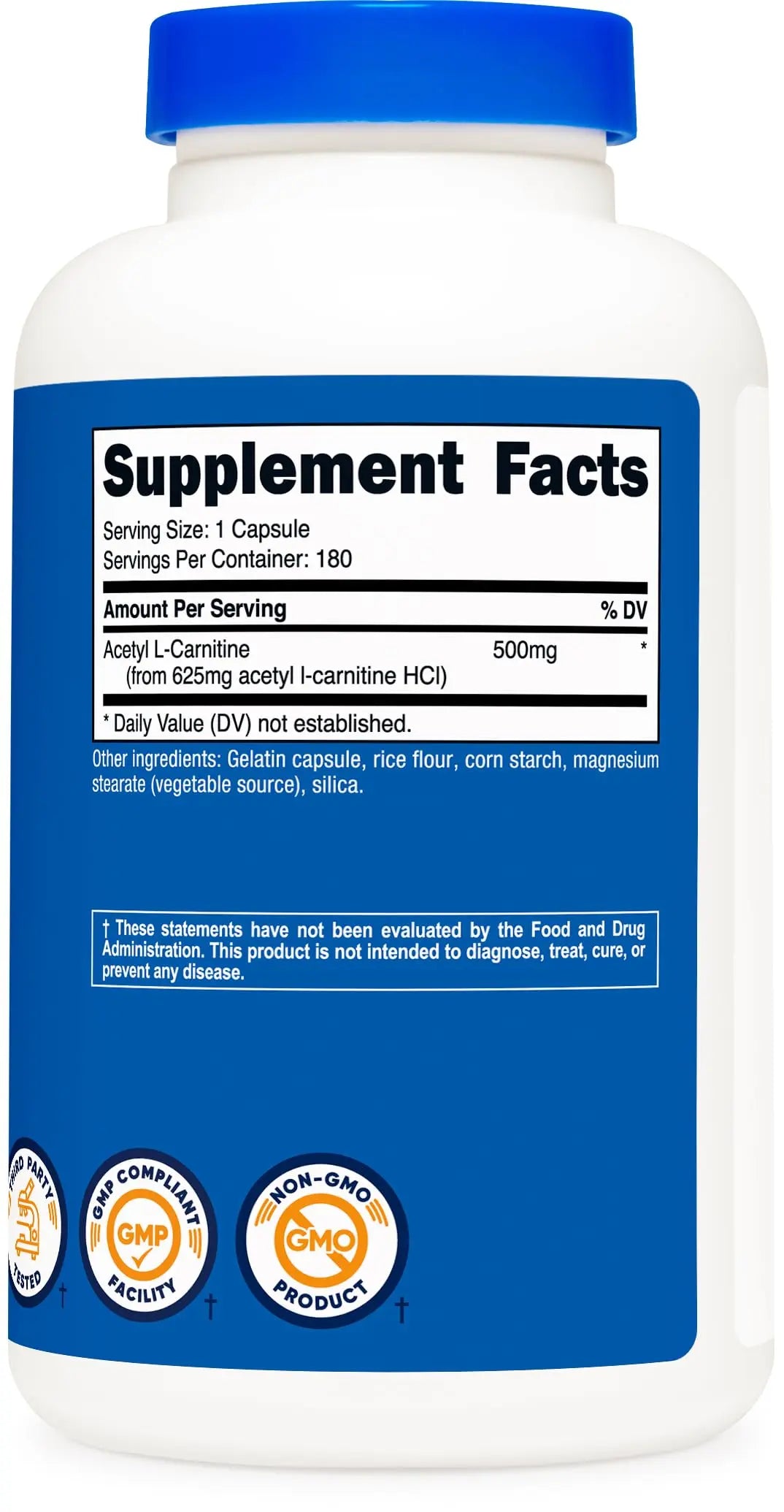 Nutricost Acetyl L-Carnitine (ALCAR) 500mg, 180 Capsules, 180 Servings - Non-GMO and Gluten Free, 1 Capsule per Serving Nutricost