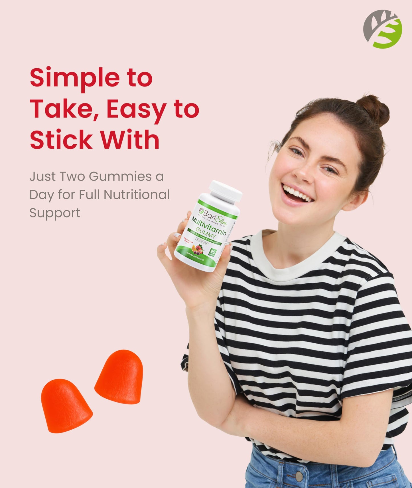 BariSlim Bariatric Chewable Multivitamin Gummies - Specially Formulated Gummy Vitamin for Patients After Weight Loss Surgery - Easy to Digest & Great Tasting Fruit Flavors | 90 Fruit Chews BariSlim