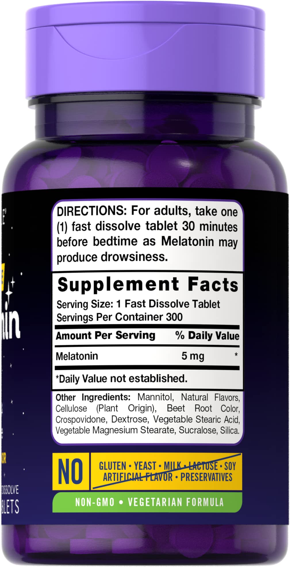 Carlyle Melatonin 5 mg Fast Dissolve 300 Tablets | Berry Flavor | Vegetarian, Non-GMO Supplement Carlyle