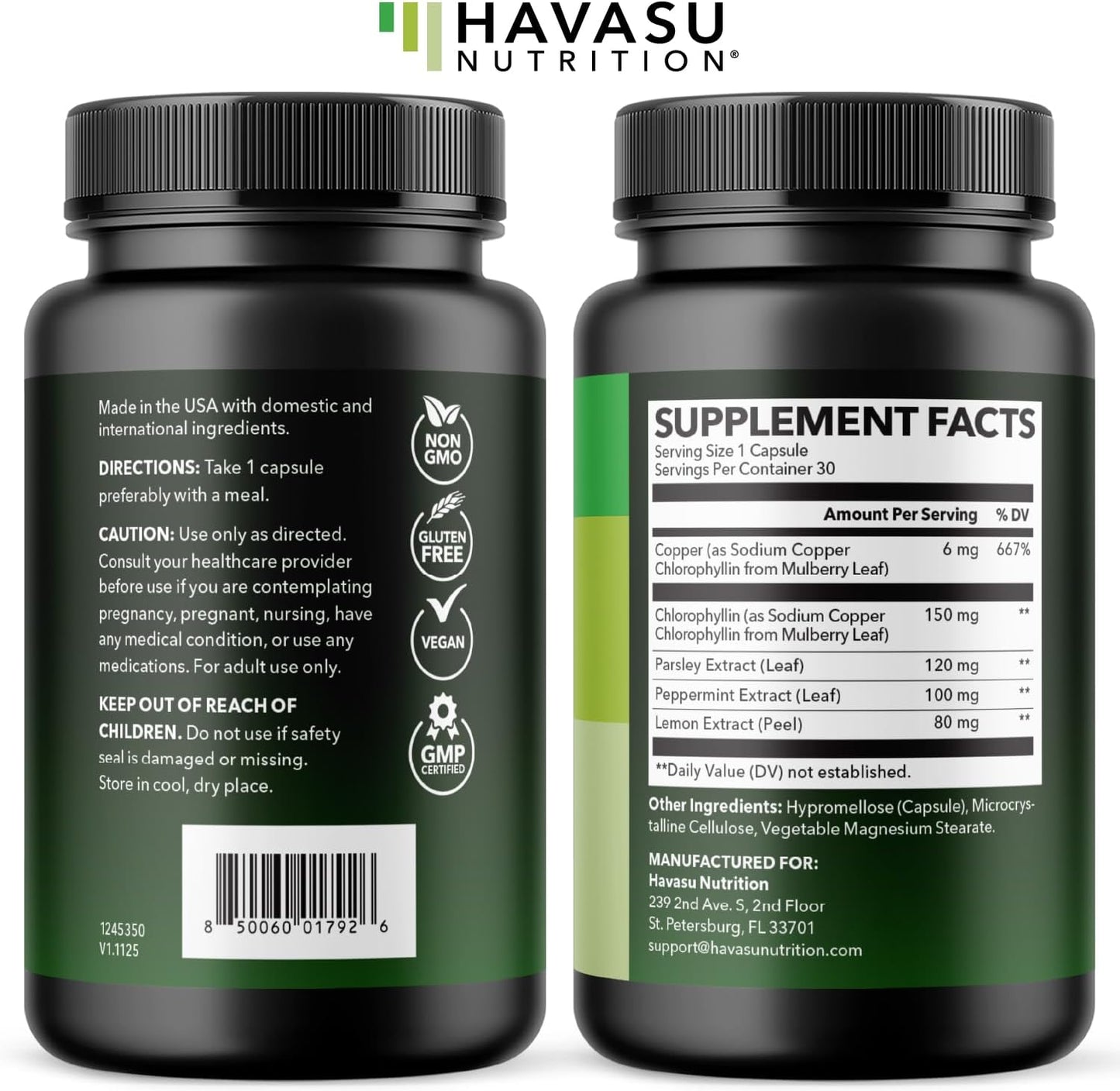 Chlorophyll Pills for Internal Cleanse & Balance, 30 Count, Internal Detox | Skin Health and Body Deodorizing Supplement with Parsley Peppermint & Lemon Extract, Vegan Non-GMO Chlorophyll Capsules Gsupps Australia