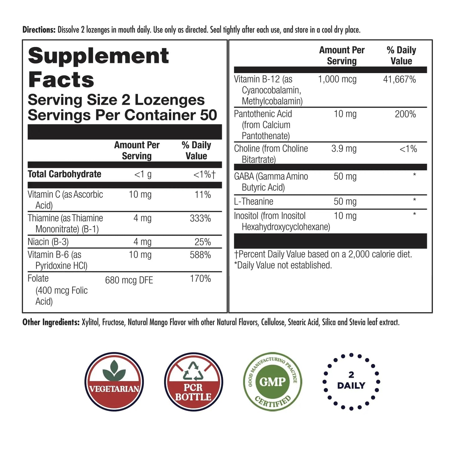 KAL GABA L-Theanine Stress B Lozenge, B Complex Vitamin Supplement, Healthy Relaxation, Mood & Focus Support KAL