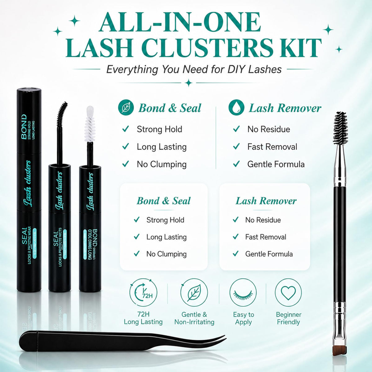 Lash Clusters Kit, 600 Pcs Eyelashes Lash Clusters D Curl 9-16mm Uikreo