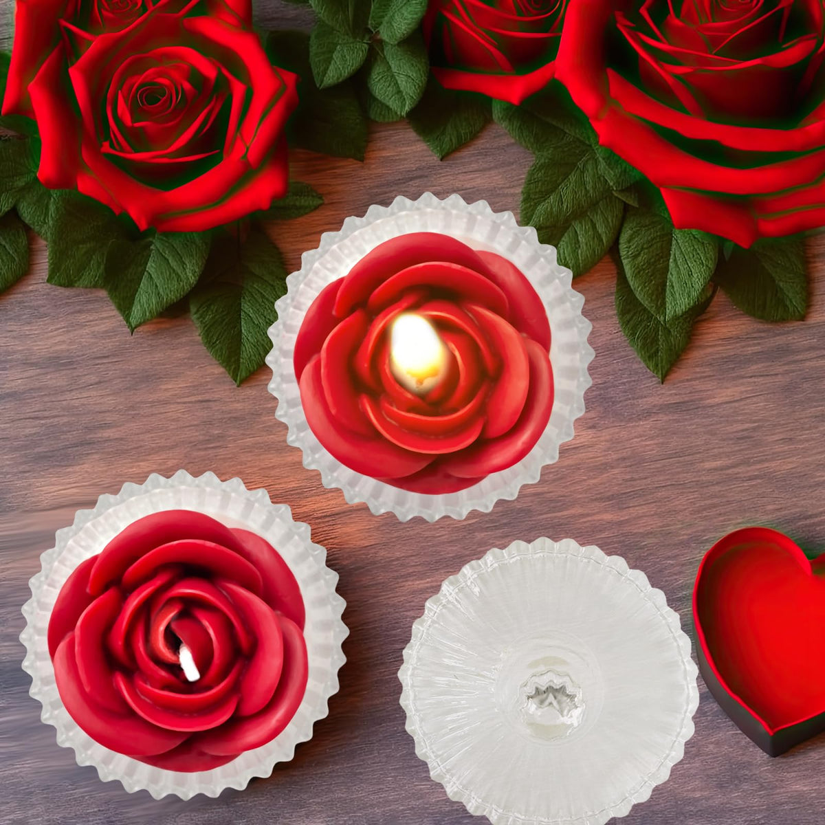 Red Rose Candle in Rippled Glass Jar for Valentine's Day Gifts, English Pear& Freesia Scented Candles Peytanger