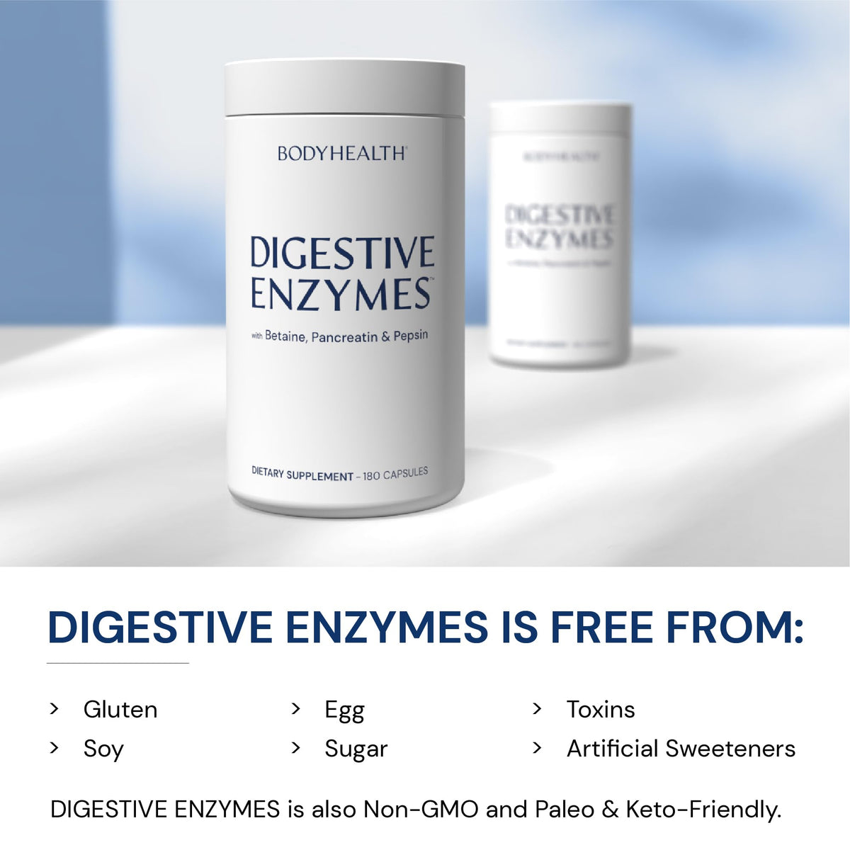 BodyHealth Digestive Enzymes Full Spectrum Digestive Support (180 caps), Betaine, Pepsin, Pancreatin BPP Loaded with Enzymes and Probiotics, Re BodyHealth