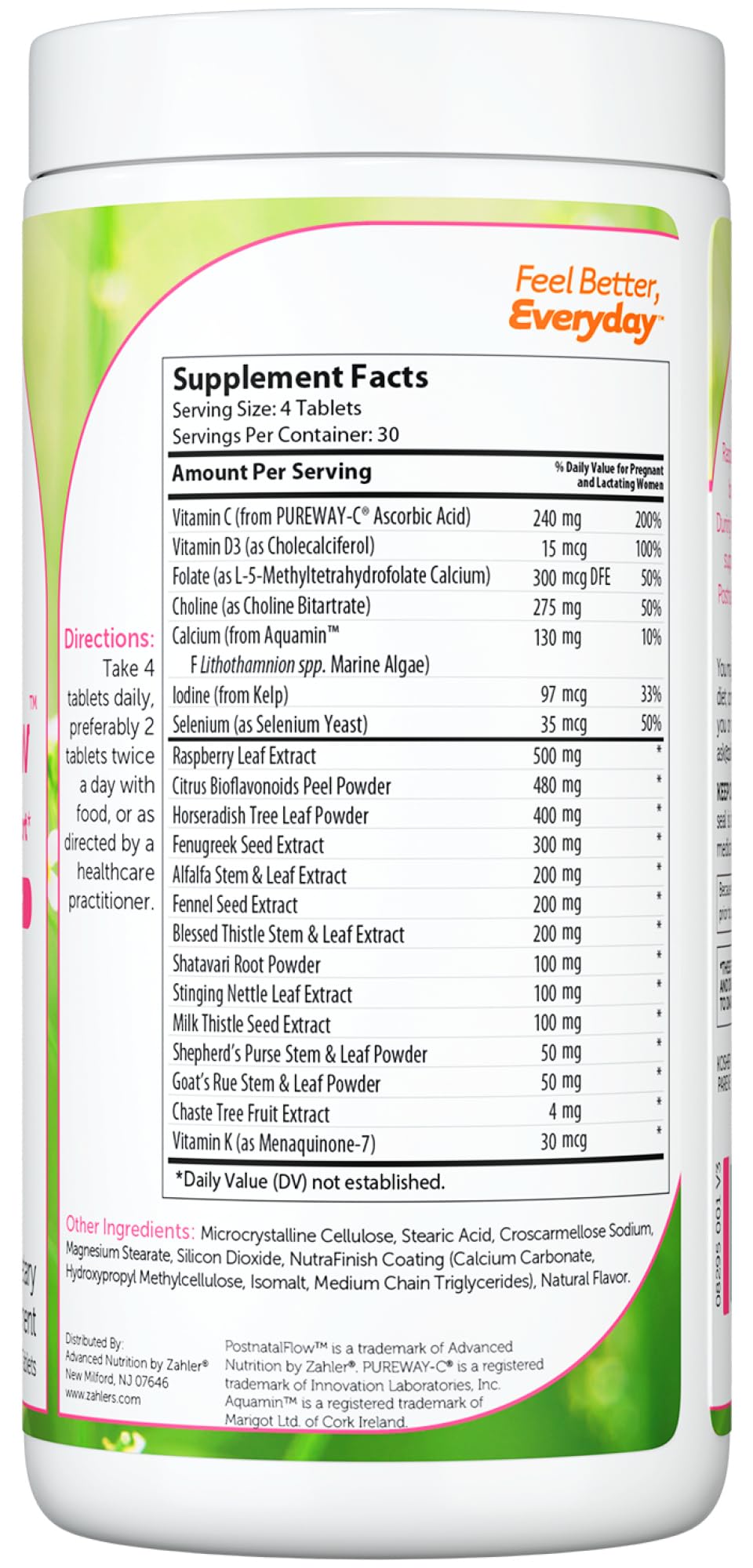 Zahler Postnatal Flow for Advanced Lactation Support, Breastfeeding + Postnatal Support, 120 Tablets. Zahler