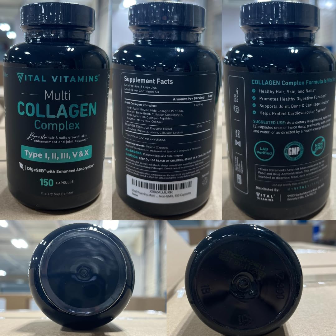 Vital Vitamins Multi Collagen Peptides Complex for Women & Men, 150 Pills | Supports Skin, Hair & Nails, 5 Collagen Types I II III V & X, Grass-Fed Non-GMO Collagen Supplements Gsupps Australia