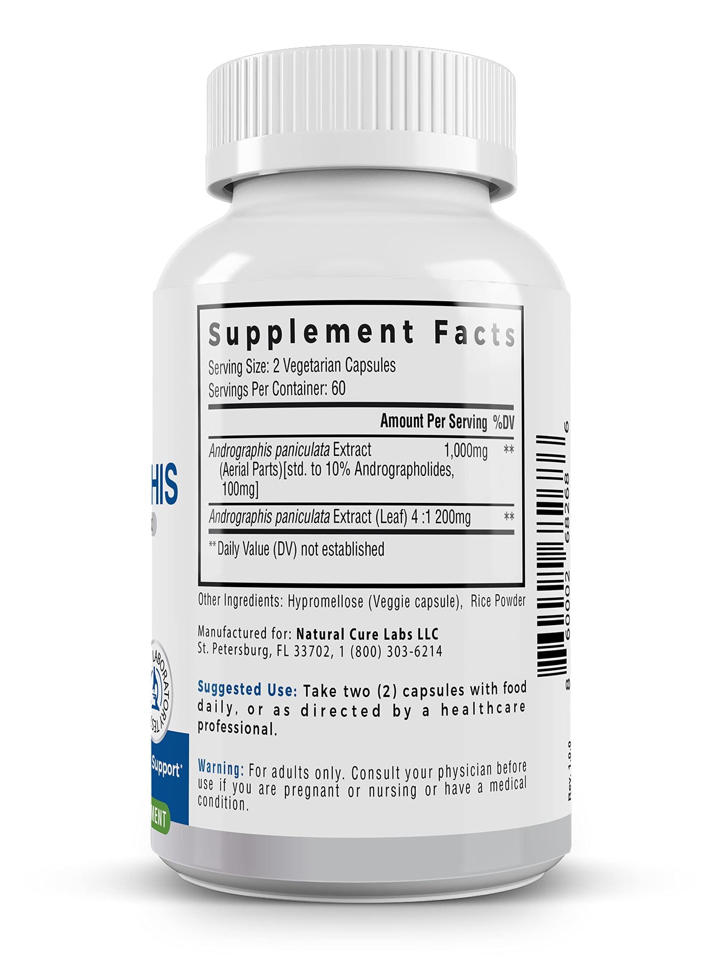 Natural Cure Labs Premium Andrographis Paniculata Extract 1,200mg – 100mg Standardized Andrographolides – Vegan Immune & Digestive Support Capsules – Non-GMO, Gluten-Free, Herbal Dietary Supplement Natural Cure Labs
