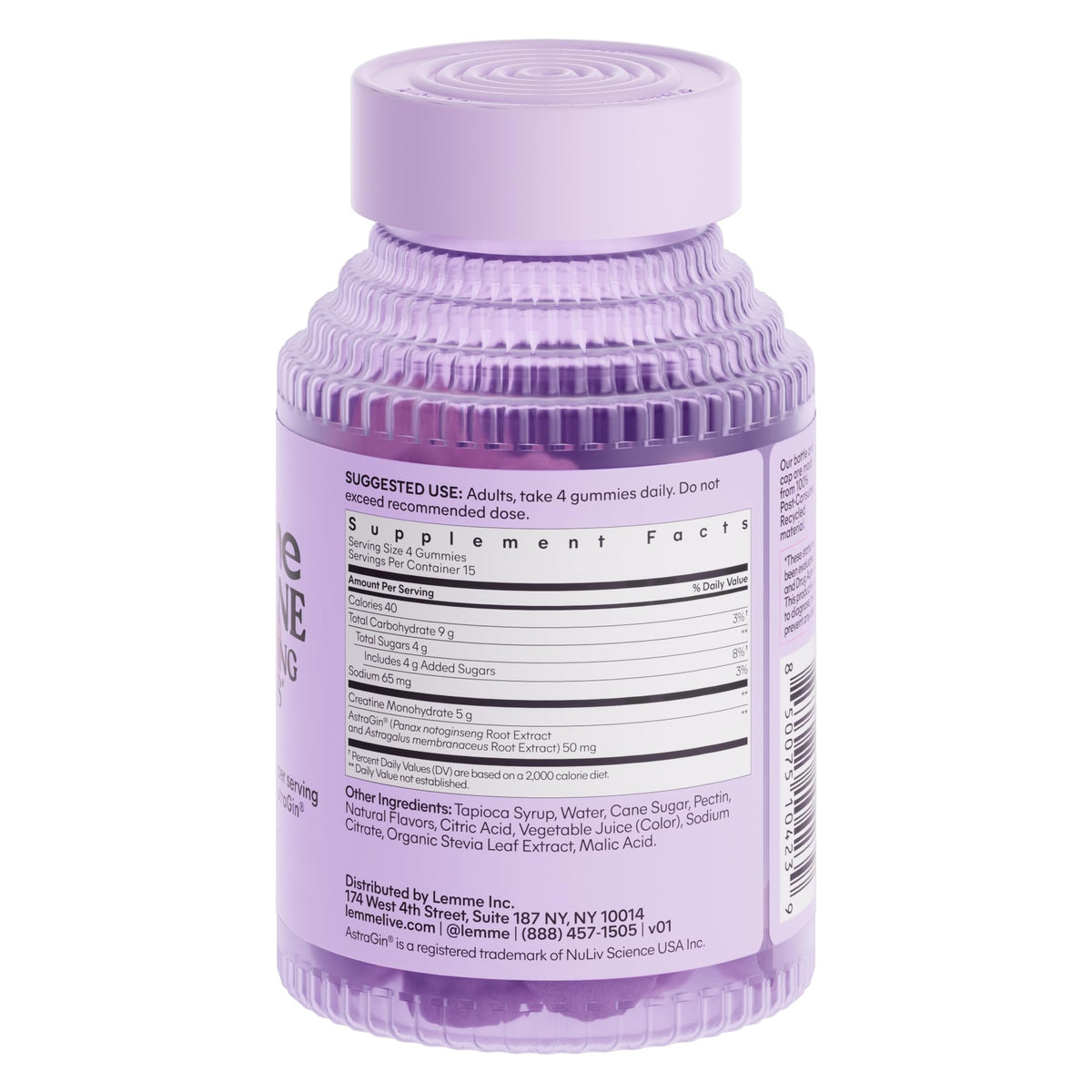 Lemme Creatine Monohydrate Gummies for Women and Men, 5g Dose to Support Lean Muscle, Strength, Recovery, Cognitive Health, w/Ginseng for Absorption Lemme