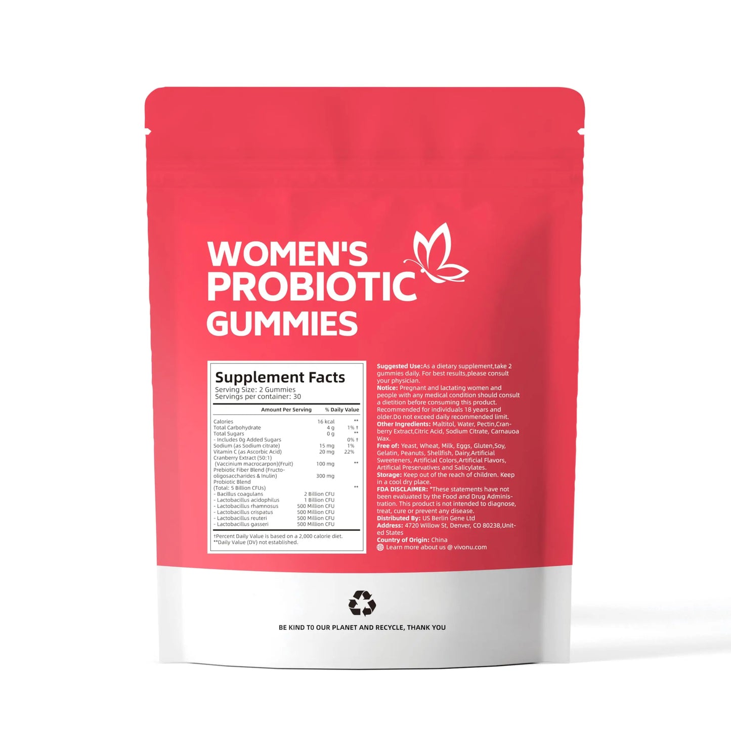 VivoNu Viginal Probiotics for Women, Women Probiotic Gummies, Feminine Balance Gummies, Prebiotic Gummy, Cranberry Probiotics for Woman Vaginigal Health, Yeast Ph Balance| 60 Gummies VivoNu