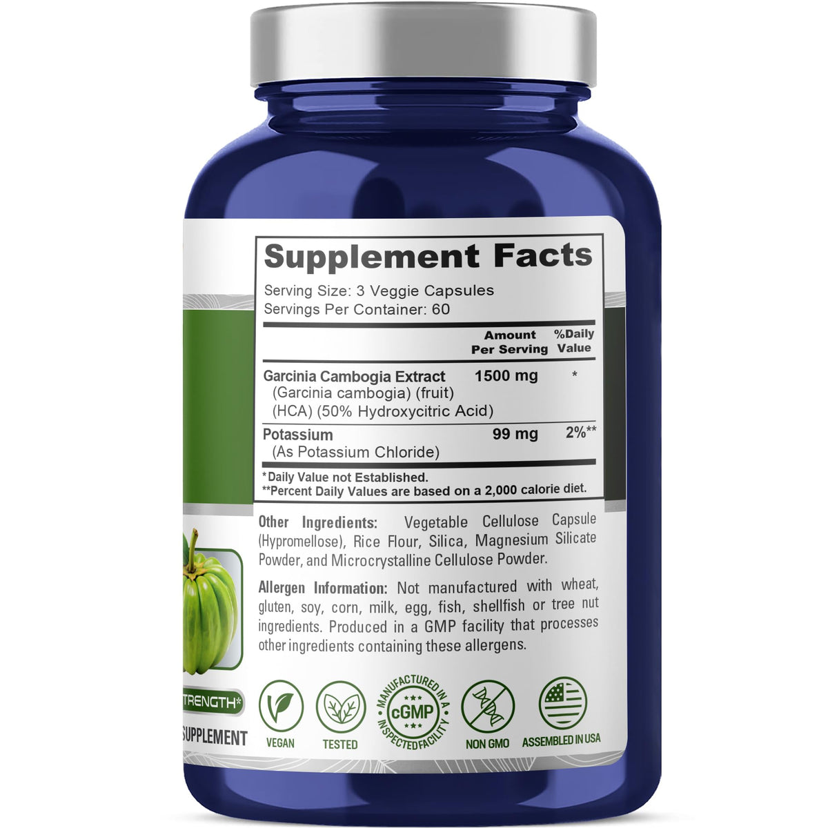 NusaPure Garcinia Cambogia 180 Veggie Capsules 1500mg (Vegetarian, Non-GMO, Vegan) NusaPure