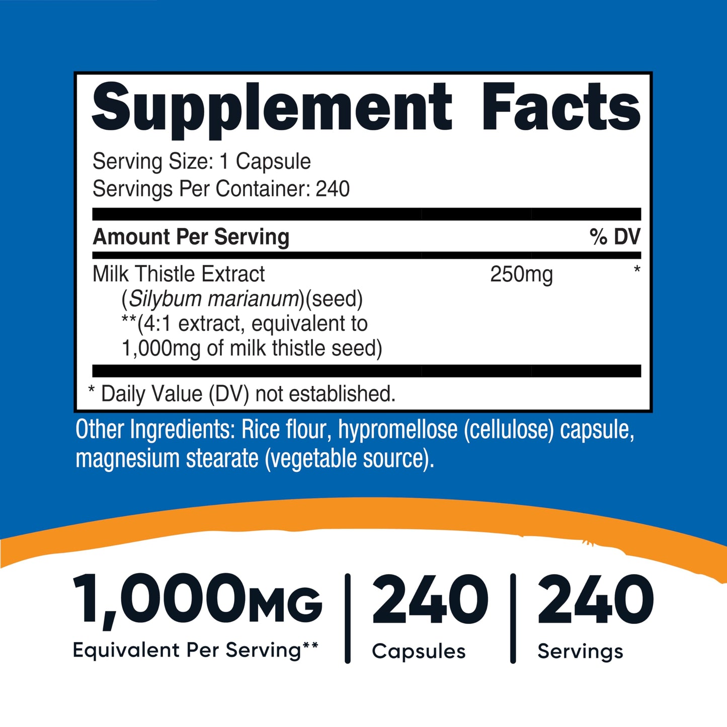 Nutricost Milk Thistle Extract 240 Capsules for 240 Servings Per Bottle - Vegan, GMO Free and Gluten Free Nutricost