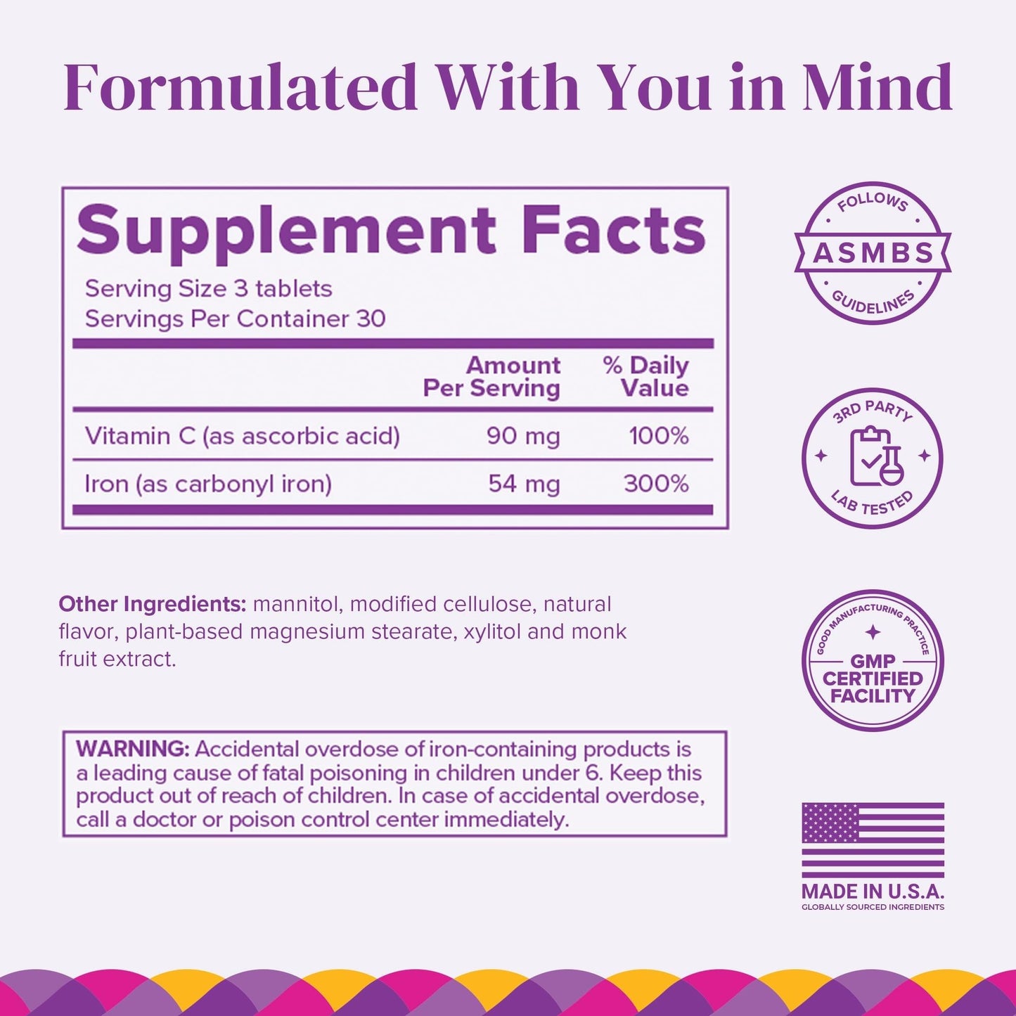 Barimelts Iron with Vitamin C, 90 Fast-Dissolving Tablets (1-Month Supply), Sugar-Free Bariatric Iron Supplement for Women, Natural Orange Flavor BariMelts