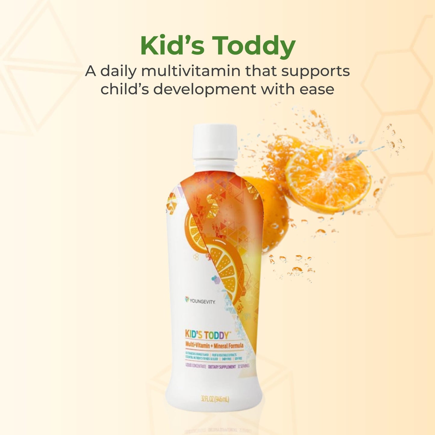 Youngevity Kid's Toddy™ - Mega Multivitamin for Kids & Children Age 2+ - 14 Vitamins, 10 Minerals, Phytonutrient Blend - Highly Absorbable - Great Tasting Orange 32 Fl Oz (Pack of 2) Youngevity