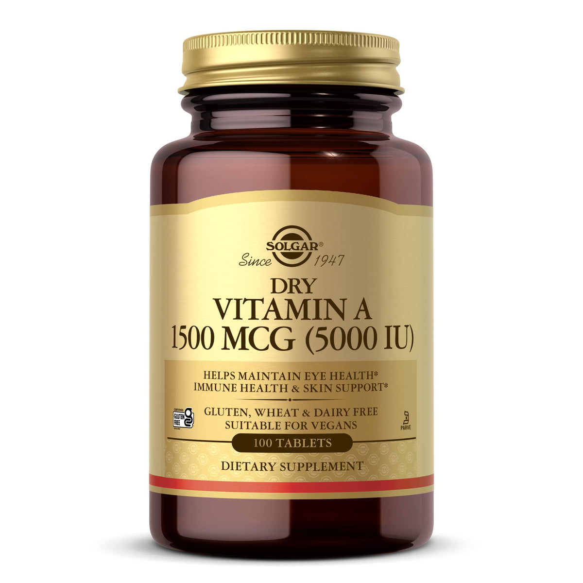 Solgar Dry Vitamin A 1500 mcg (5000 IU), 100 Tablets - Supports Healthy Eyes, Skin & Immune System - Non-GMO, Vegan, Gluten Free, Solgar