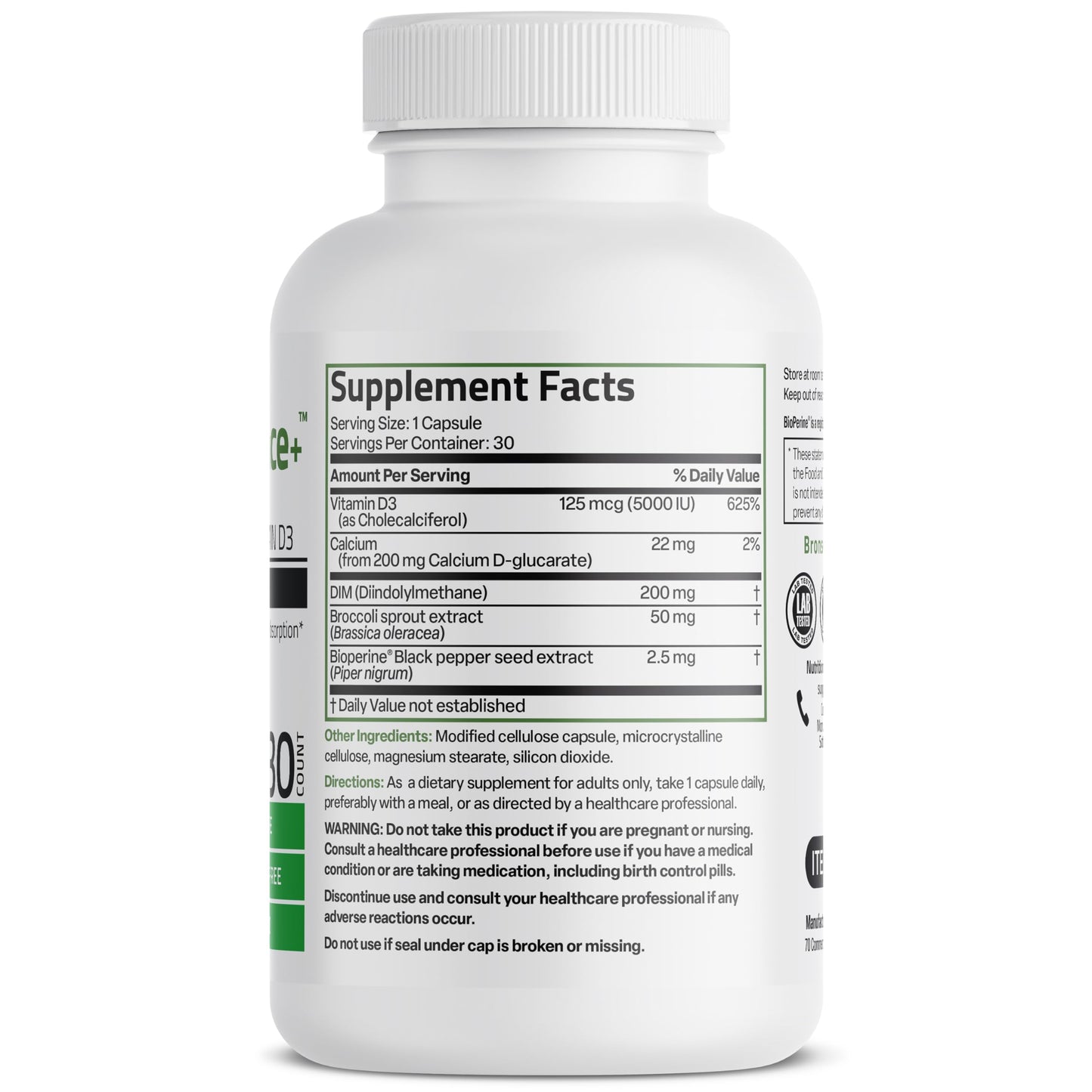 Bronson DIM Balance+ Calcium D-Glucarate, Broccoli Sprouts and Vitamin D3 200 MG of DIM per Capsule Supports Estrogen Metabolism and Balanced Hormone Levels Non-GMO, 30 Vegetarian Capsules Bronson