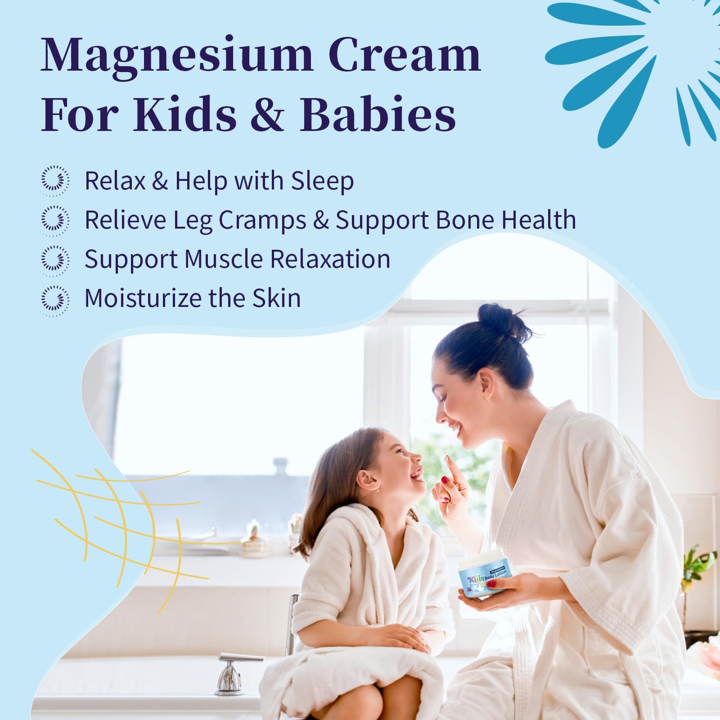 RodPere Magnesium Lotion for Kids & Babies, Bedtime Magnesium Cream for Sleep, Leg Cramps, Lavender Calming Magnesium Oil Lotion for Bone & Muscle Relaxation, Apply to Feet, Legs, Body, 4 OZ. RodPere