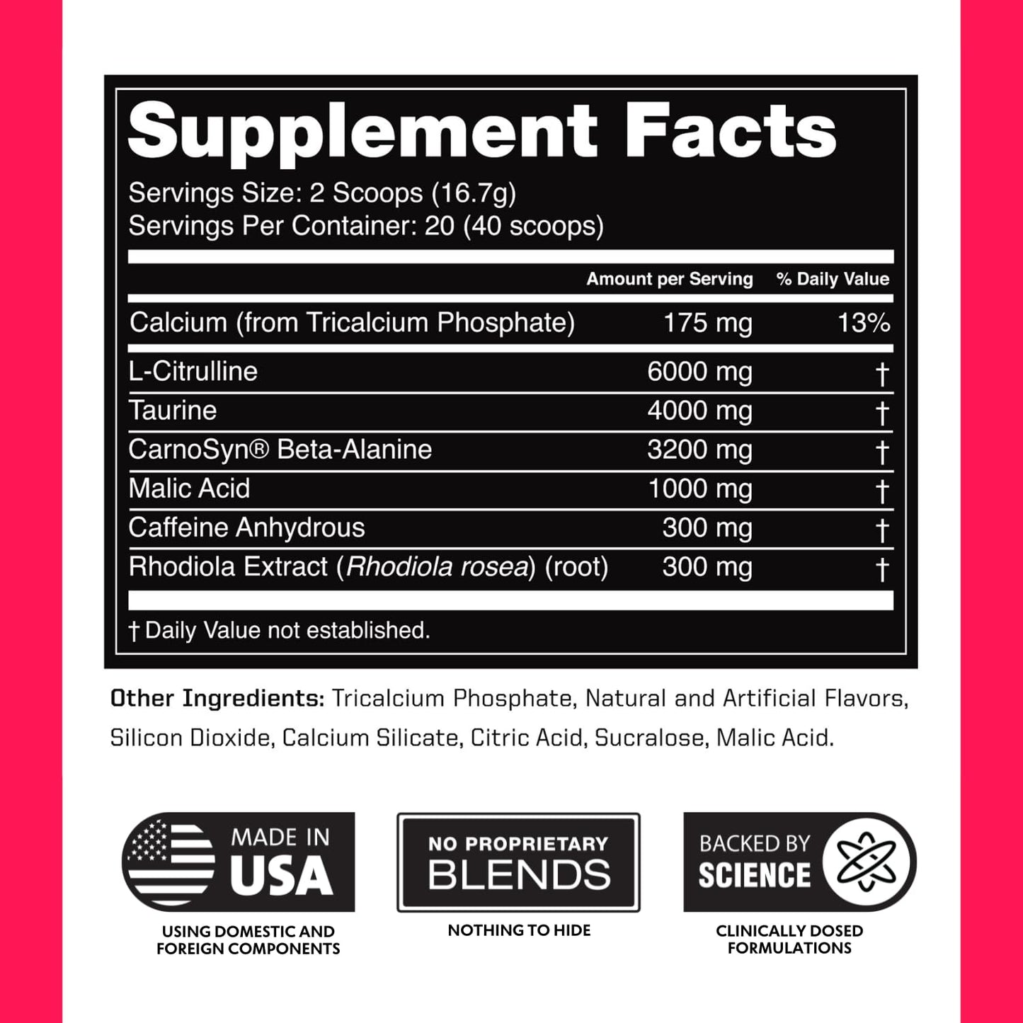 Outwork Nutrition Preworkout for Men & Women - Nootropic Pre Workout Without Creatine, Pre-Workout Powder with Taurine Rhodiola Citrulline Malate Beta Alanine Caffeine (Tropical Candy)