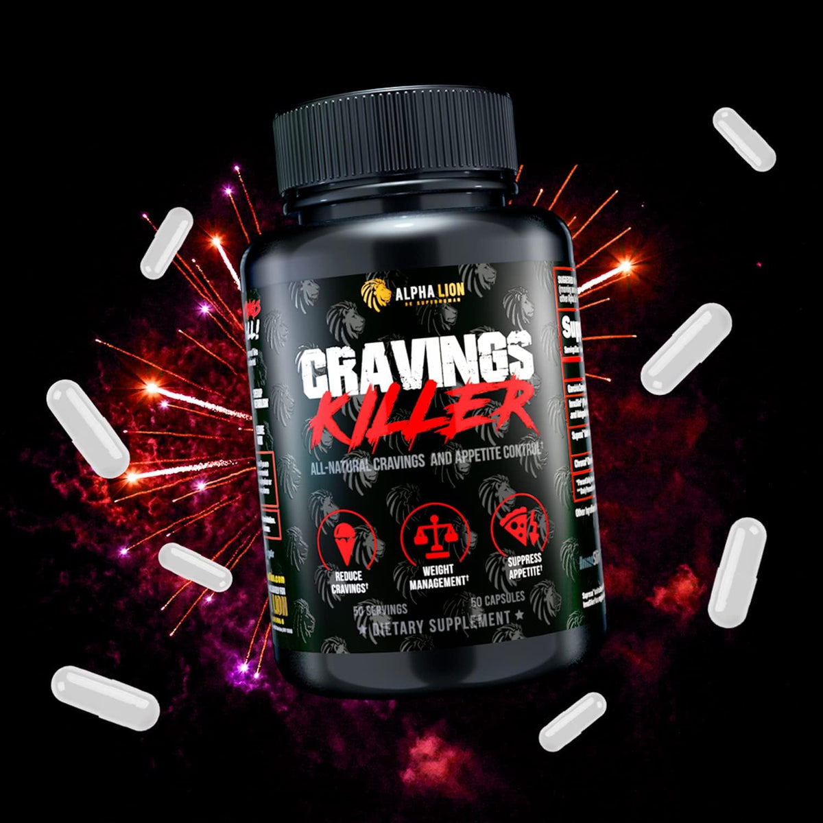 Alpha Lion Cravings Killer Supplement with Saffron Extract & Garcinia Cambogia Extract for Metabolism & Diet Support, Helps Control Hunger & More (50 Capsules) Gsupps Australia