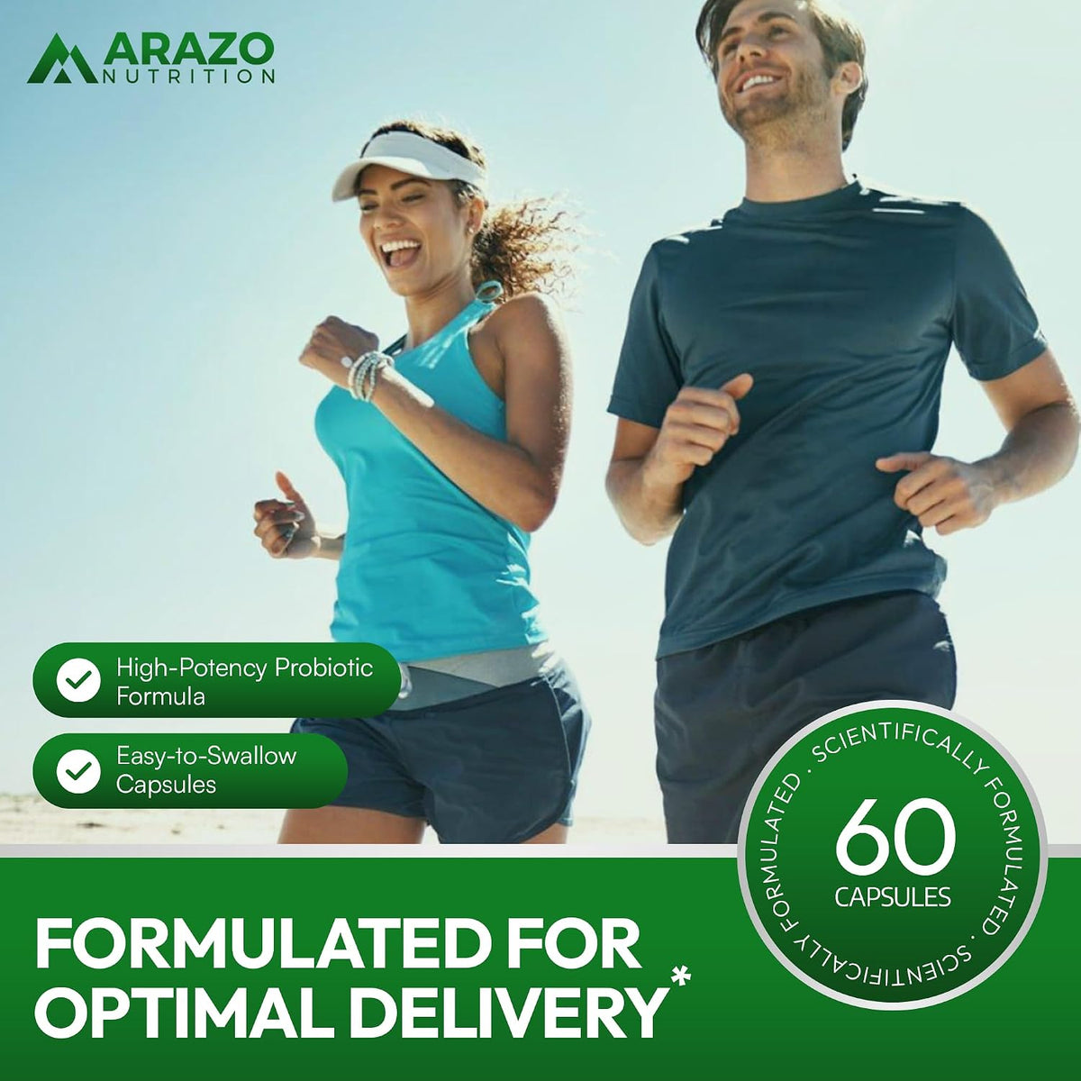 Arazo Nutrition Probiotic 40 Billion CFU - Shelf Stable with Prebiotics and Acidophilus - Stable Potency Until Expiration – Time Delay Release Probiotics (Pack of 2) Gsupps Australia