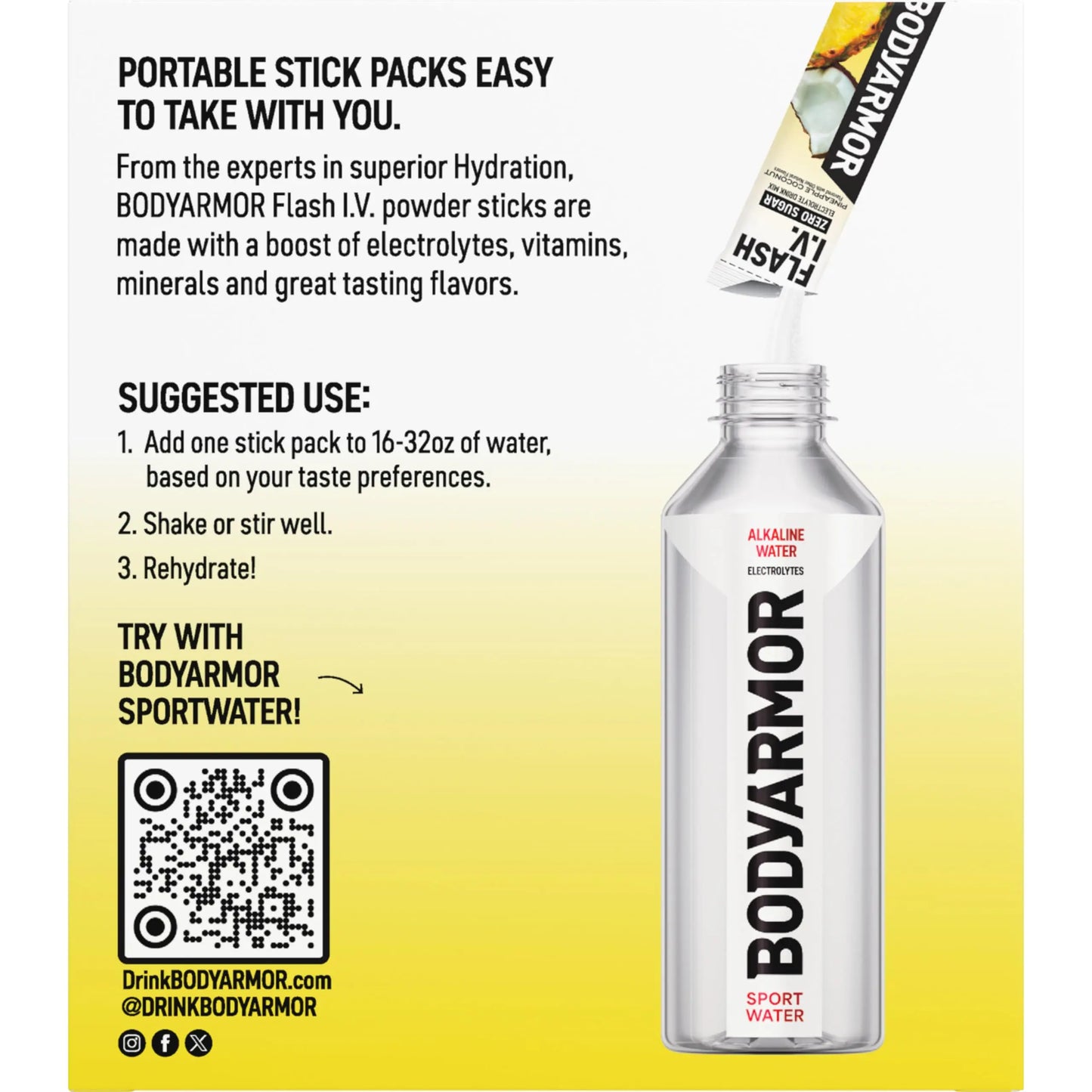 BODYARMOR Flash IV Electrolyte Packets, Strawberry Kiwi - Zero Sugar Drink Mix, Single Serve Packs, Coconut Water Powder (6 Count) BODYARMOR