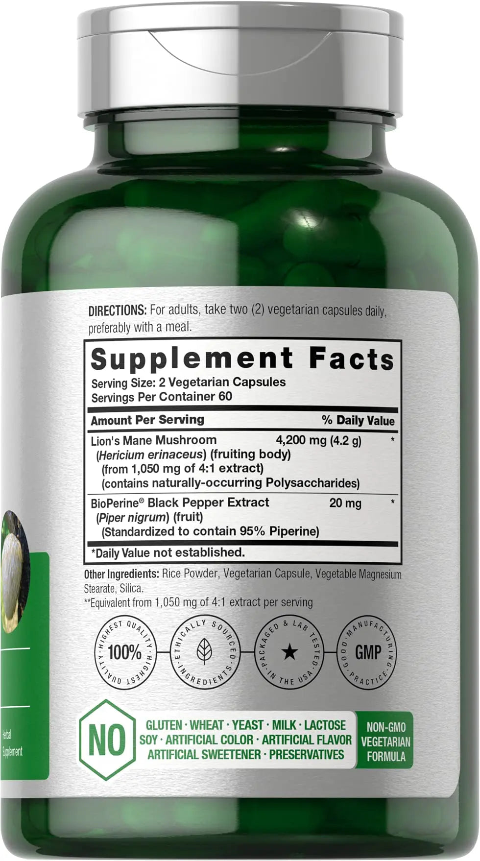 Horbäach Lions Mane Mushroom Extract | 4200mg | 120 Capsules | Vegetarian Horbäach